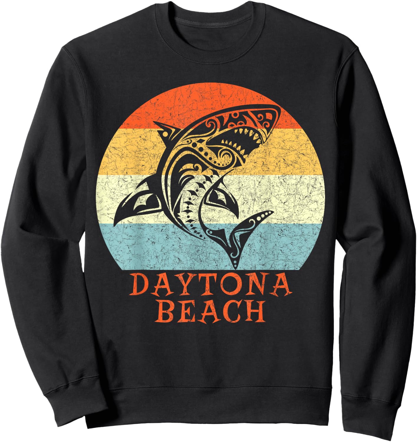 Daytona Beach, Florida Vintage Retro Tribal Shark Vacation Sweatshirt - Sweatshirt | Black