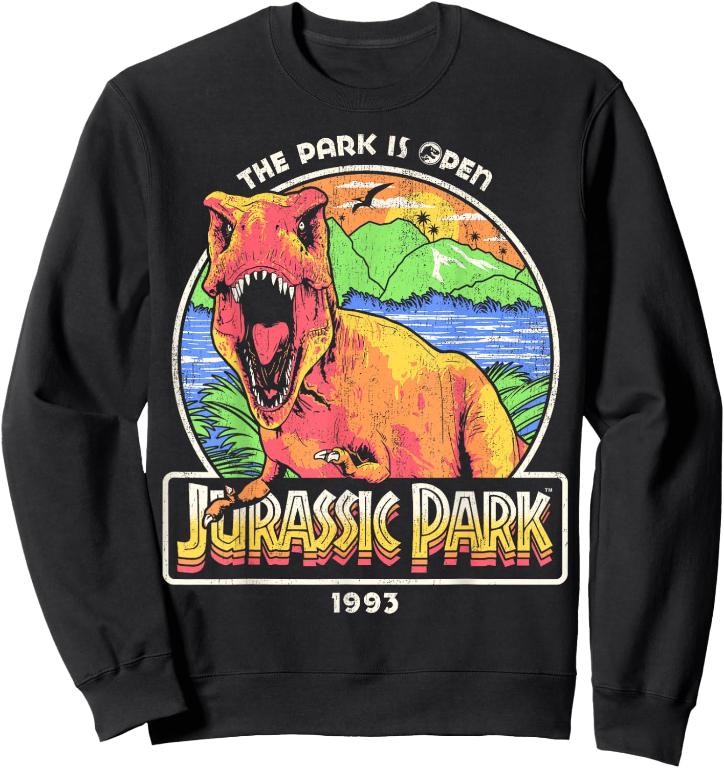 Jurassic Park 1993 The Park Is Open Jurassic Park Logo Sweatshirt - Sweatshirt | Black