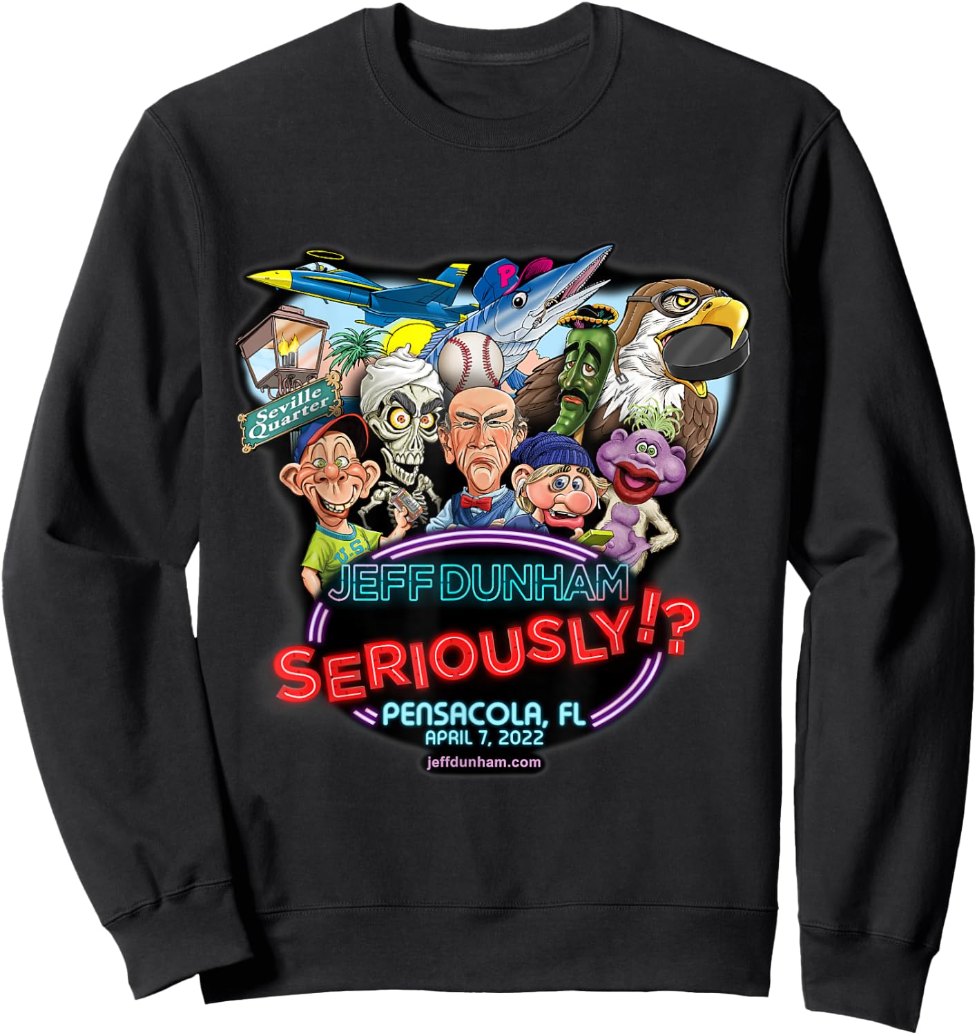 Jeff Dunham -Adults Black Cotton , Small, Short Sleeve, Classic Fit, Pensacola, FL (2022) Sweatshirt - Sweatshirt | Black