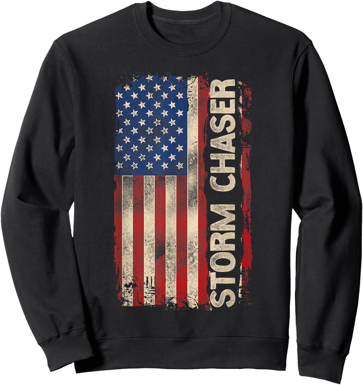 Storm Chaser Hurricane Meteorology Tornado Usa American Flag Sweatshirt - Sweatshirt | Black