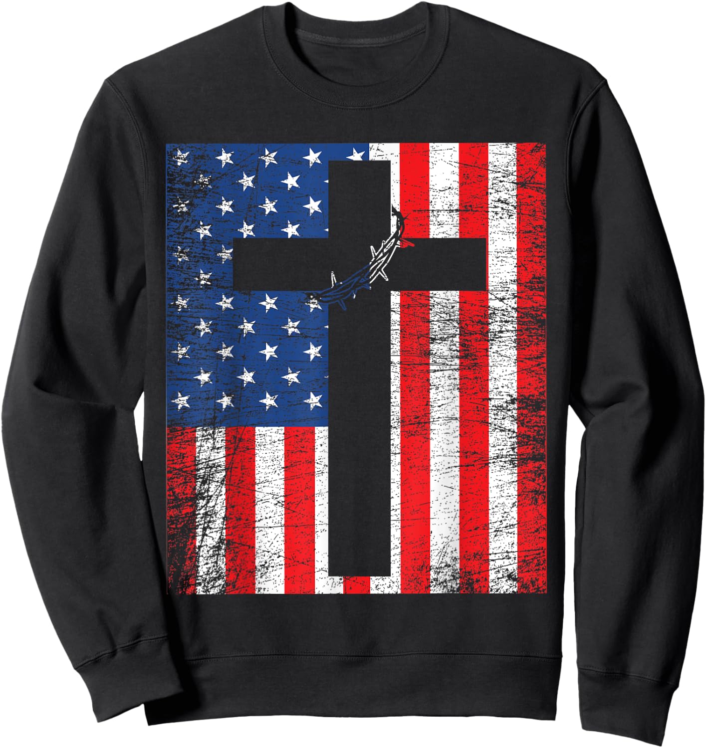 American Flag Jesus Stripes Patriotic Christian Women Men Sweatshirt - Sweatshirt | Black