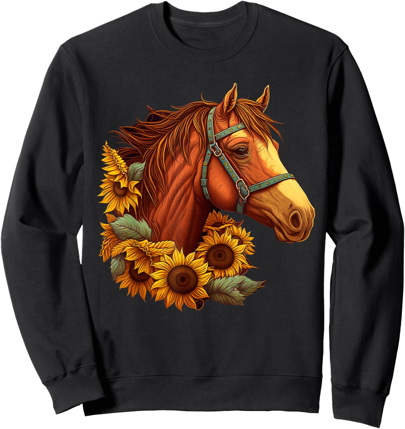 Cute Horse With Sunflowers Lover Girls Kids Sweatshirt - Sweatshirt | Black