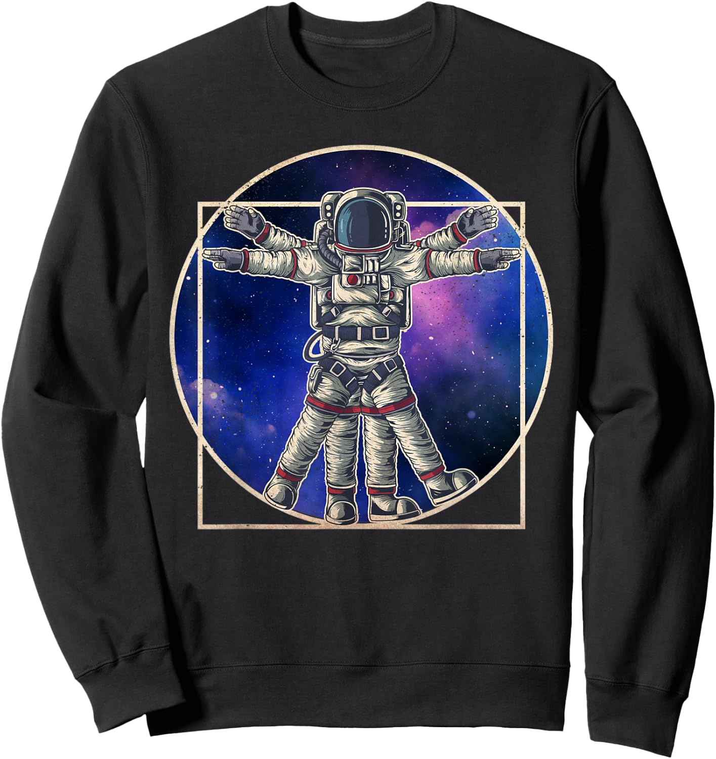 Astronaut Vitruvian Man Da Vinci Cute Funny Graphic Sweatshirt - Sweatshirt | Black