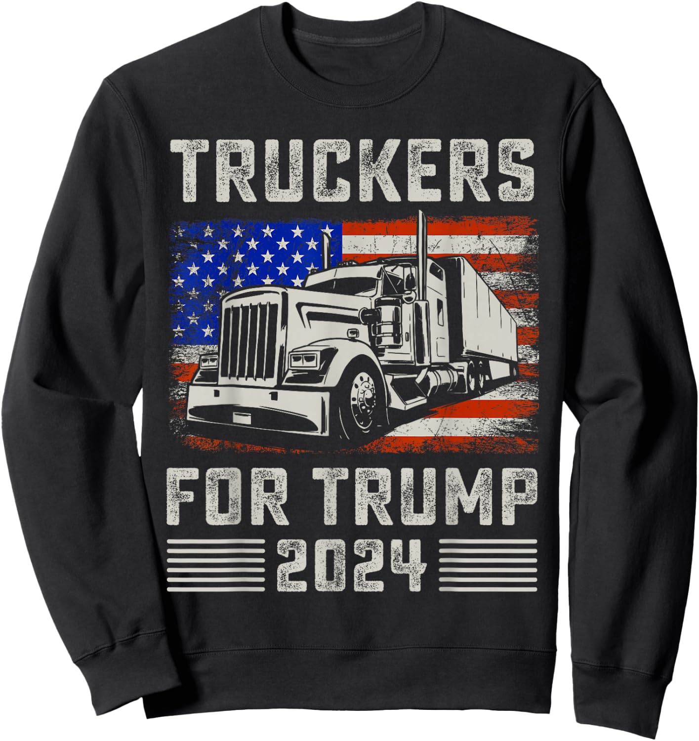 Truckers For Trump American Flag - Trump 2024 Vintage Sweatshirt - Sweatshirt | Black