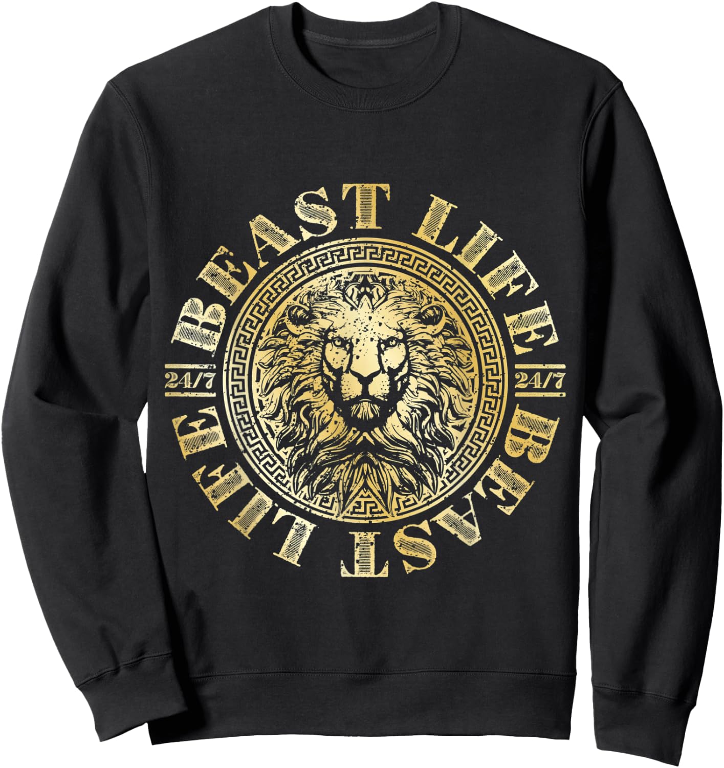 Lion Beast Life Gold Workout Motivation Gym Fitness Hustle Sweatshirt - Sweatshirt | Black
