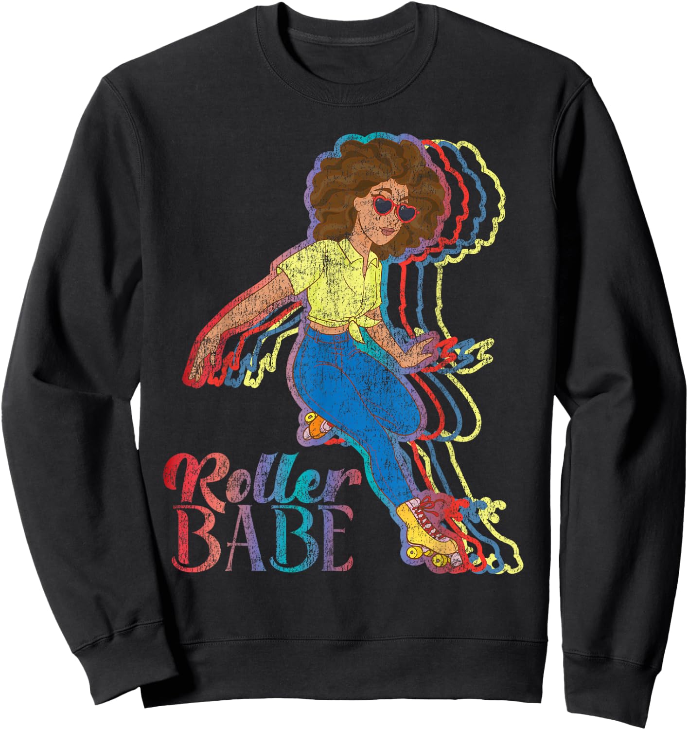 Cool Roller Skating Skate Girl 1970S Retro Sweatshirt - Sweatshirt | Black