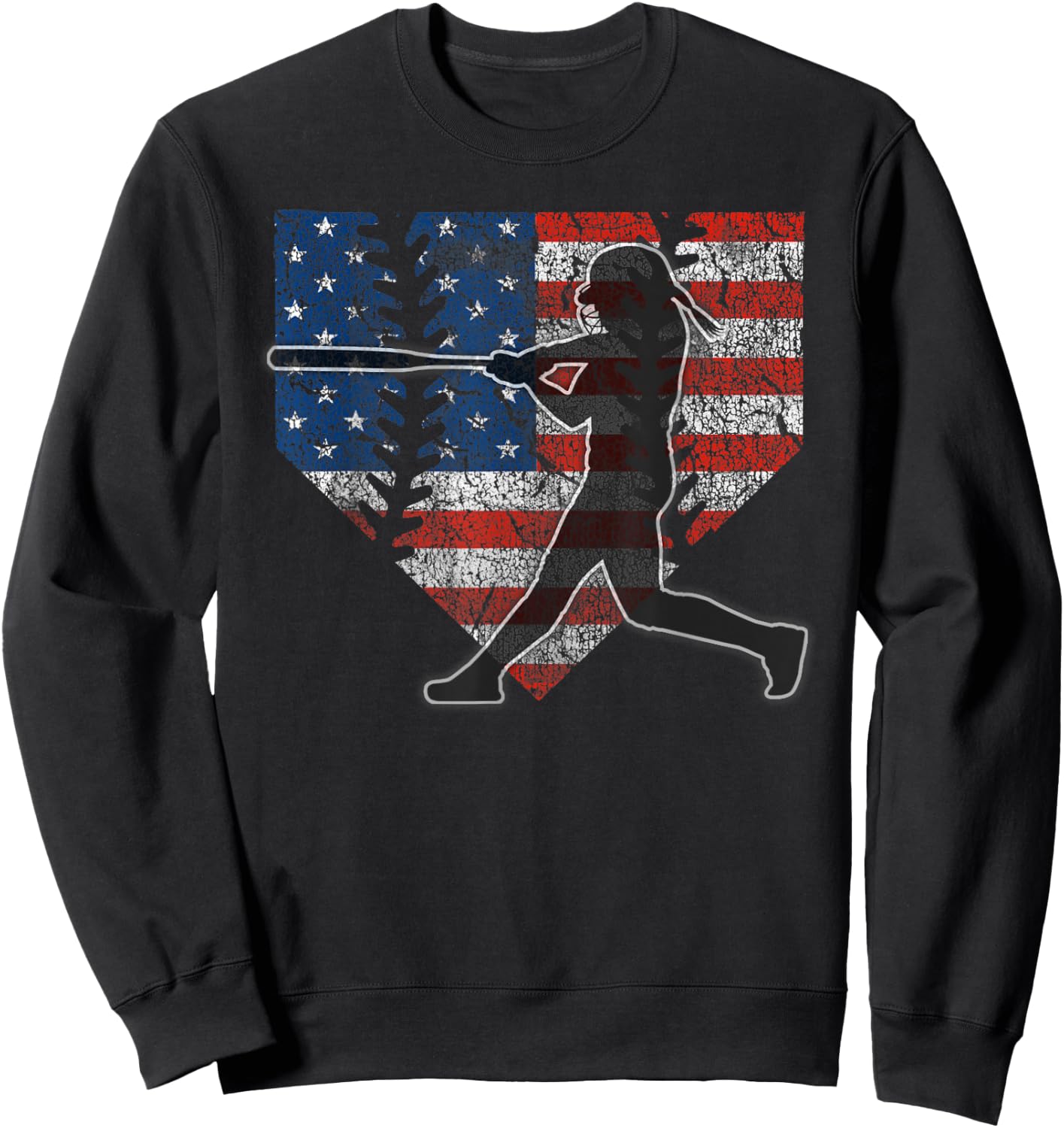 Girls Softball Batter American Flag Home Plate Sweatshirt - Sweatshirt | Black