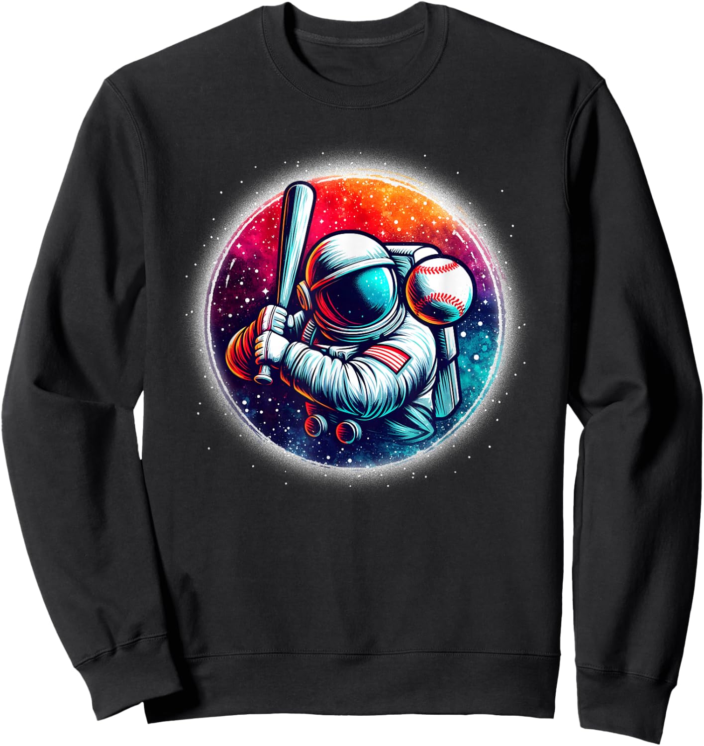 Astronaut Playing Baseball in Space Boys Girls Kids Sweatshirt - Sweatshirt | Black