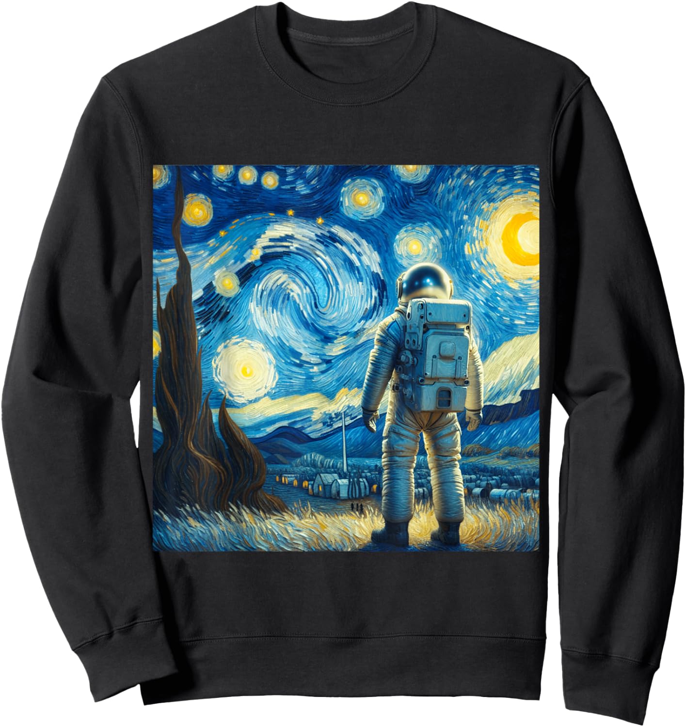 Van Gogh Starry Night Space Lovers Astronaut Lover Graphic Sweatshirt - Sweatshirt | Black