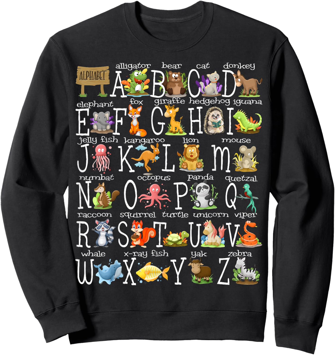 Alphabet Animals Back to School Pre-K Kindergarten Teacher Sweatshirt - Sweatshirt | Black