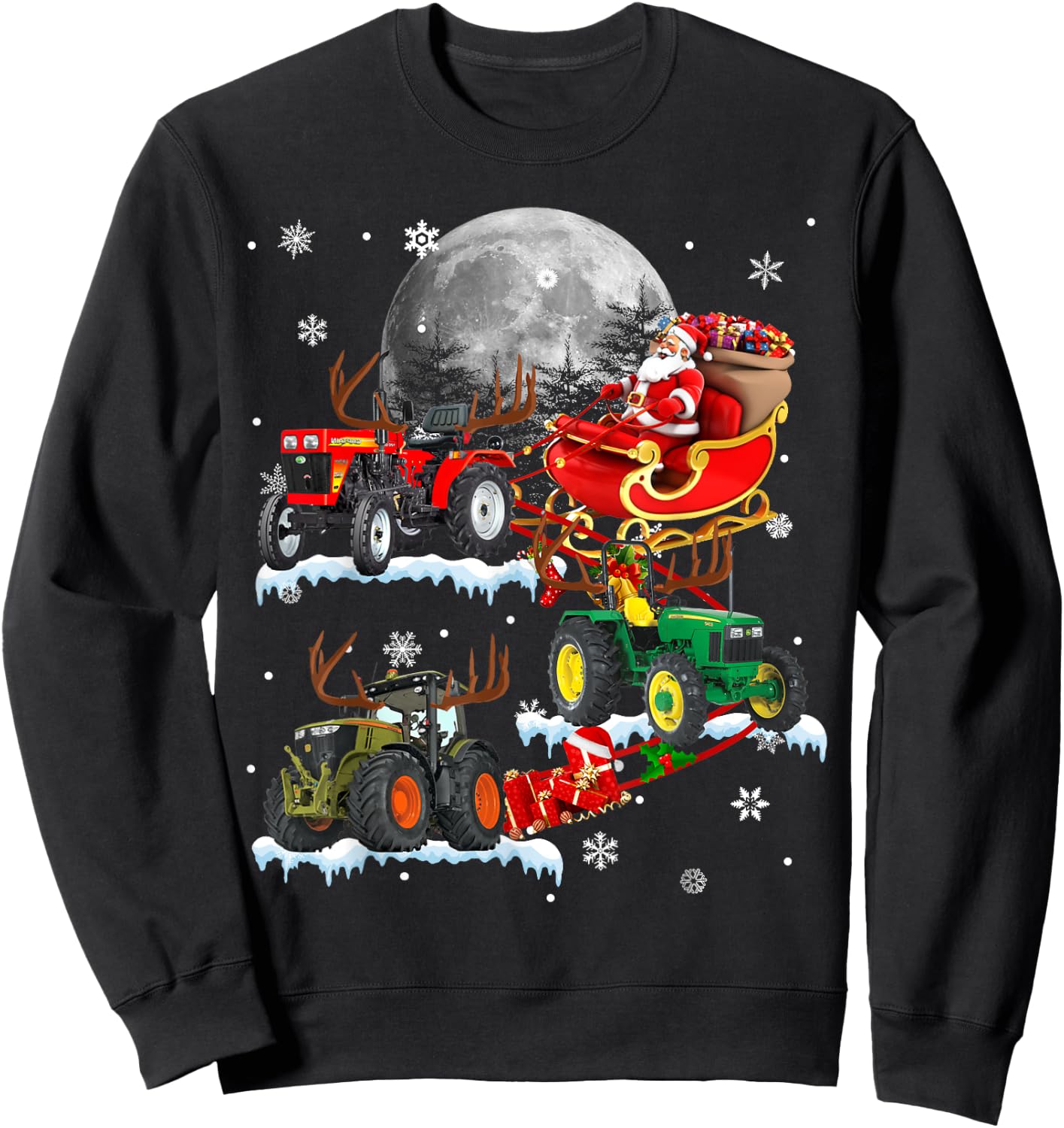 Santa Claus Riding Tractor Sleigh Christmas Tractor Driver Sweatshirt - Sweatshirt | Black
