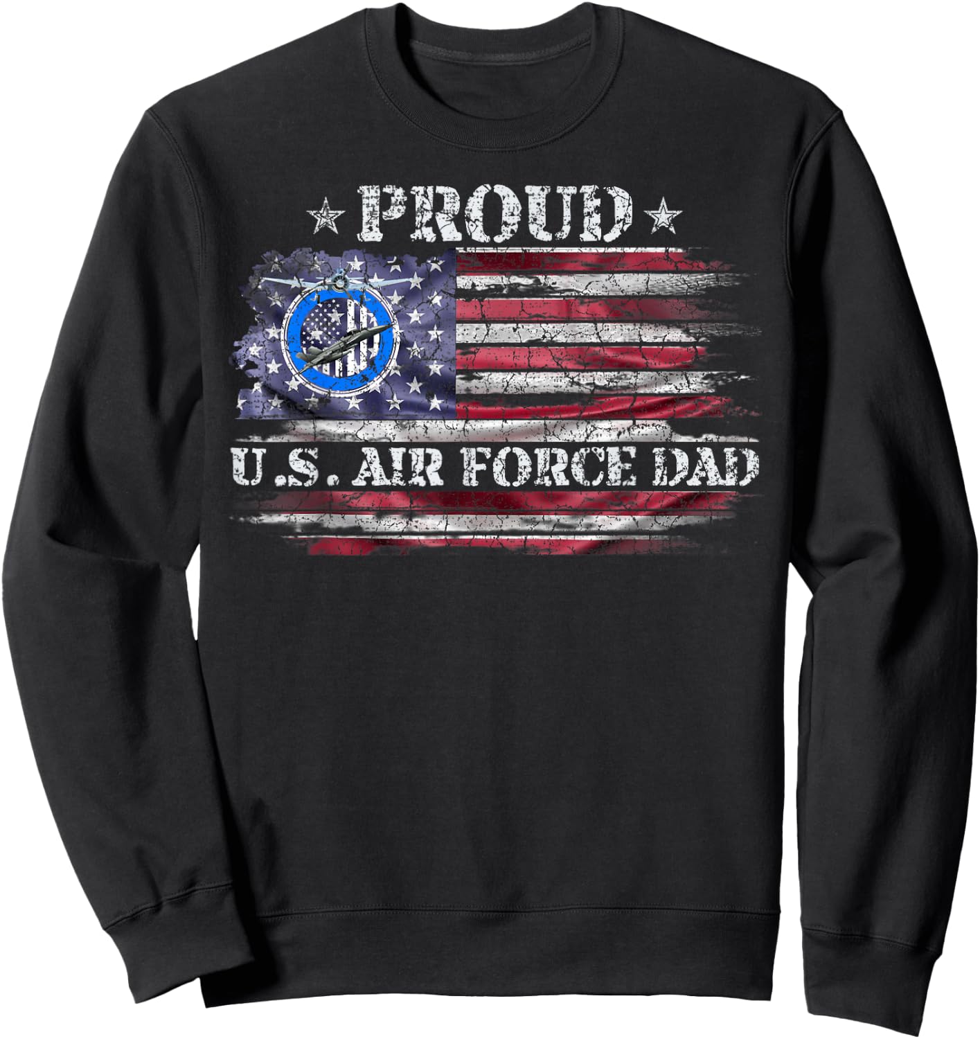 Vintage USA American Flag Proud Air Force Veteran Dad Funny Sweatshirt - Sweatshirt | Black