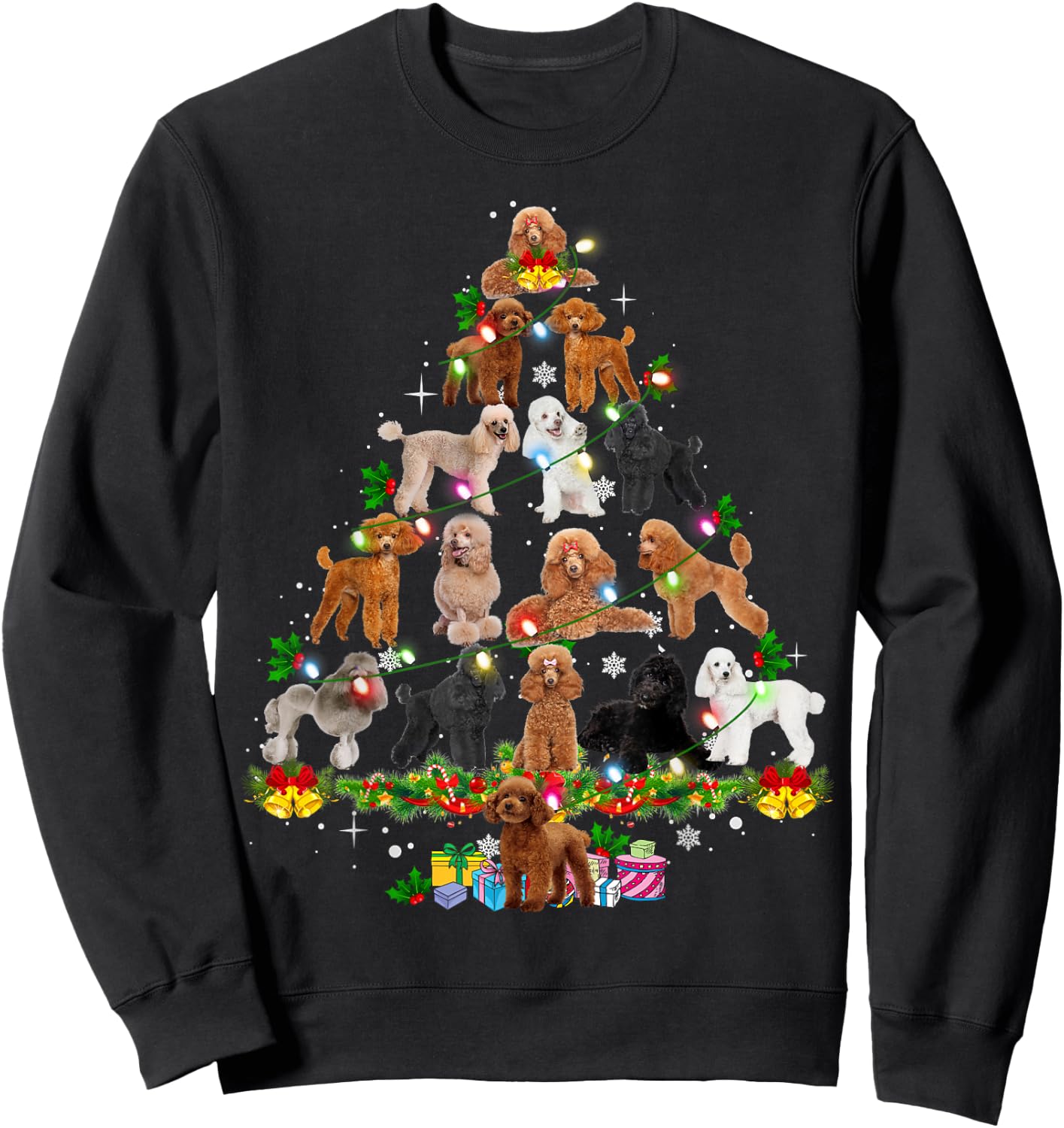 Funny Poodle Christmas Tree Ornament Decor Xmas Dog Dad Mom Sweatshirt - Sweatshirt | Black