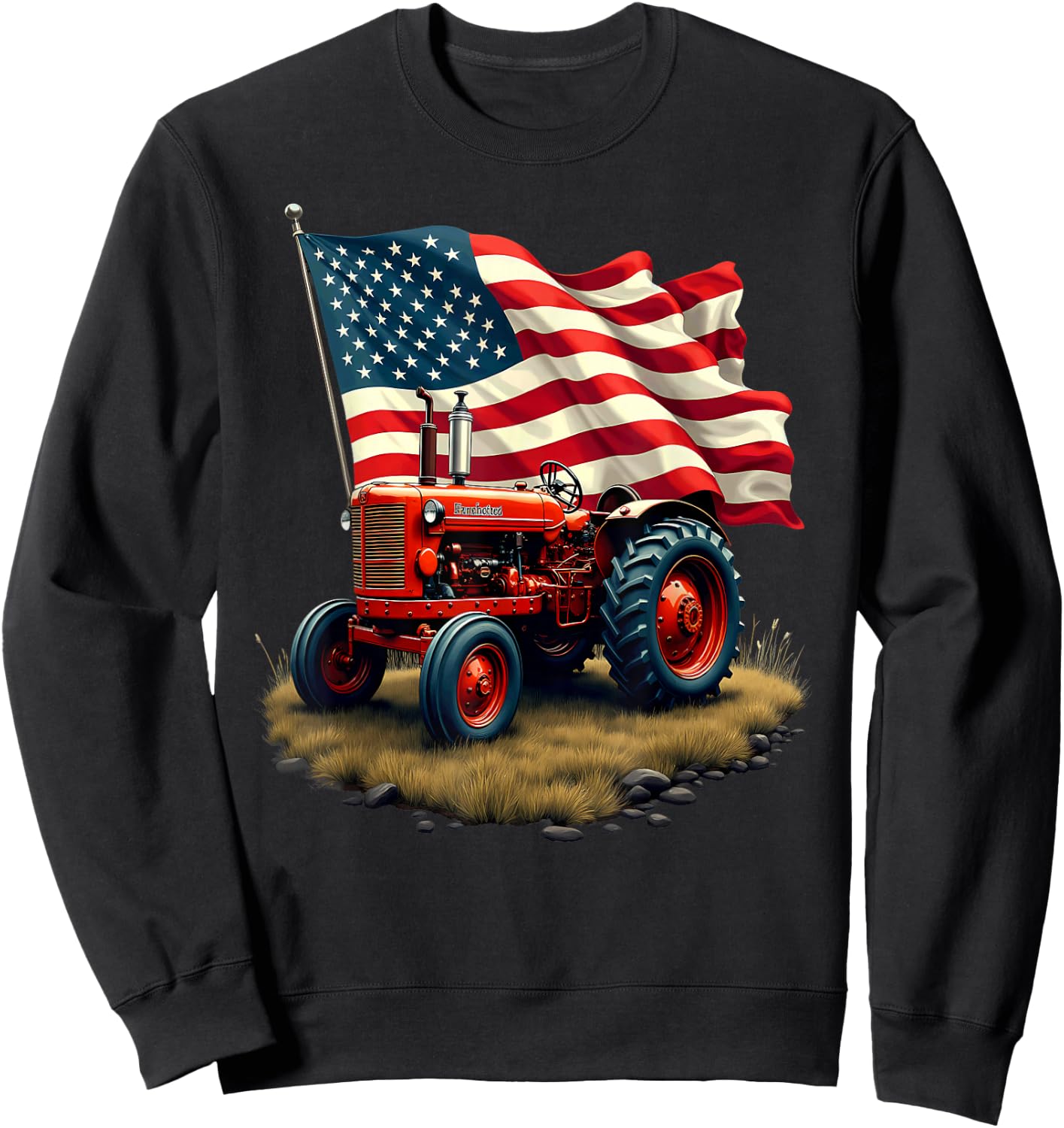 US Flag Tractor Farmer Farming Sweatshirt - Sweatshirt | Black