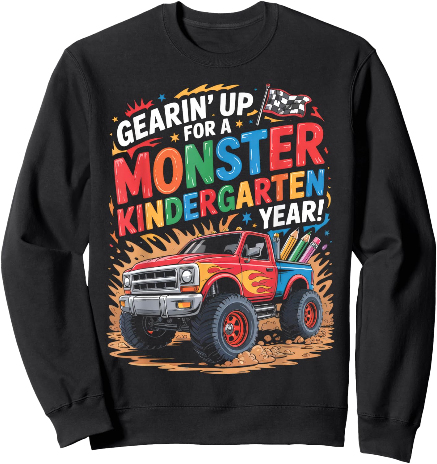 Back to School Kindergarten Monster Truck First Day Boys Sweatshirt - Sweatshirt | Black