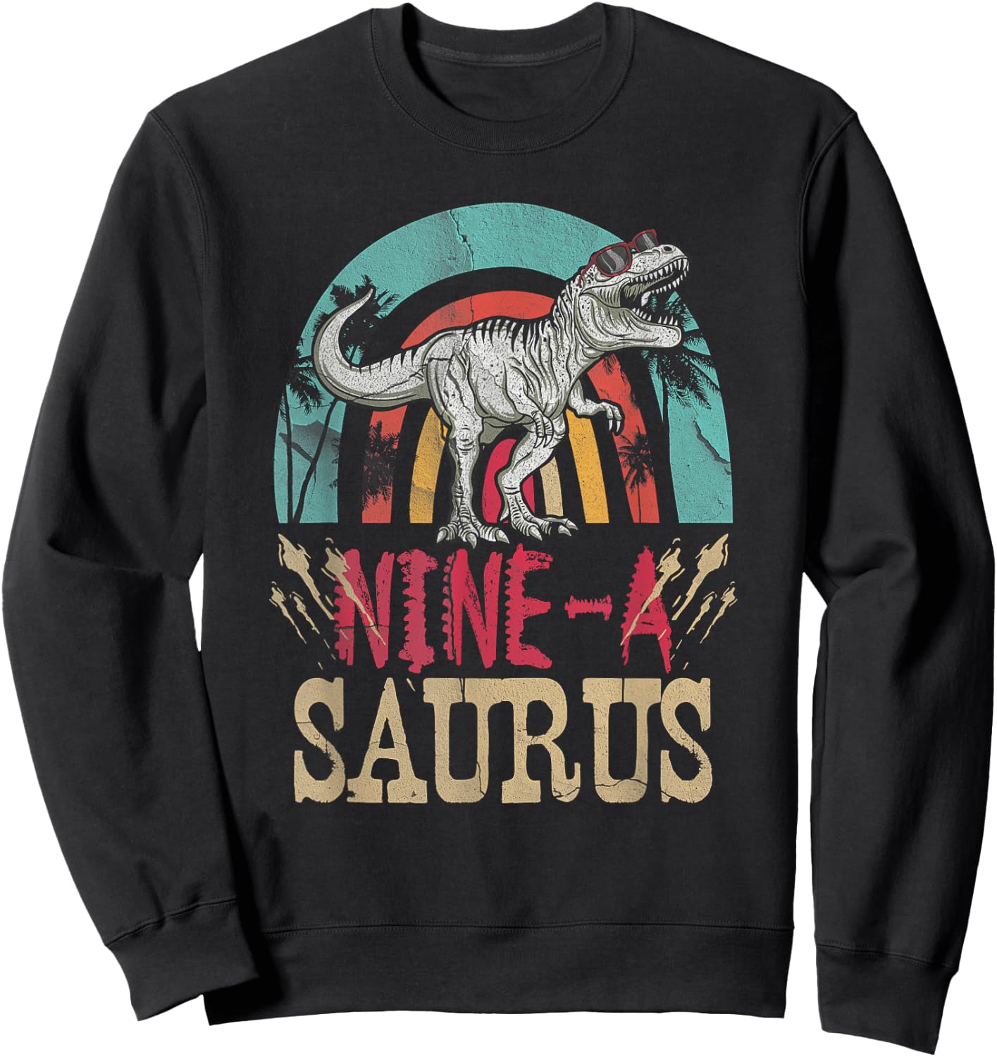 Kids 9 Year Old Dinosaur Birthday 9th T Rex Dino Nine Saurus Sweatshirt - Sweatshirt | Black