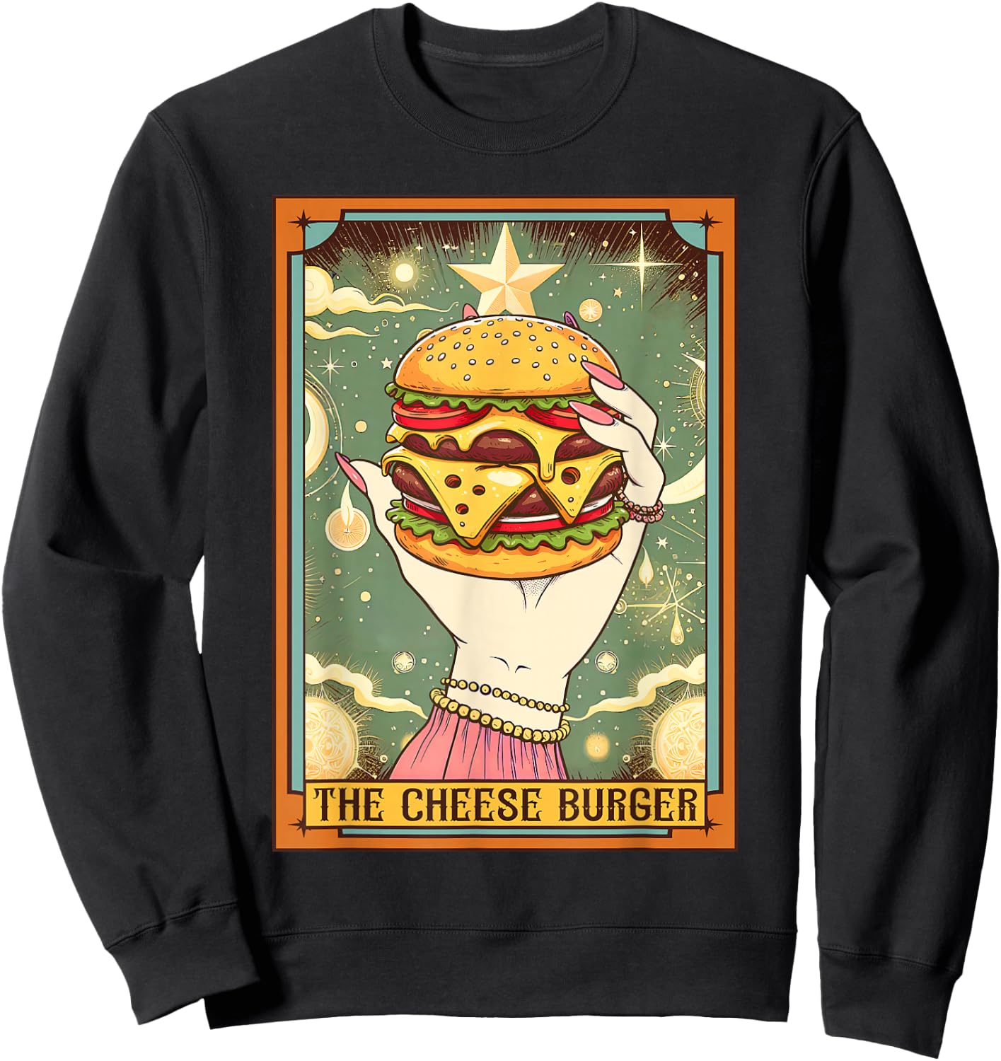 Cheese Burger Lover Foodie The Cheese Burger Tarot Card Sweatshirt - Sweatshirt | Black