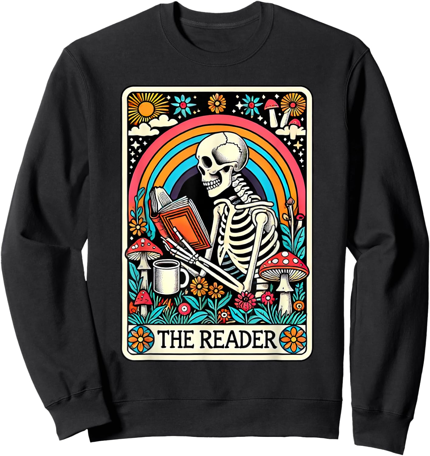 The Reader Tarot Card Skeleton Reading Book Bookworm Bookish Sweatshirt - Sweatshirt | Black