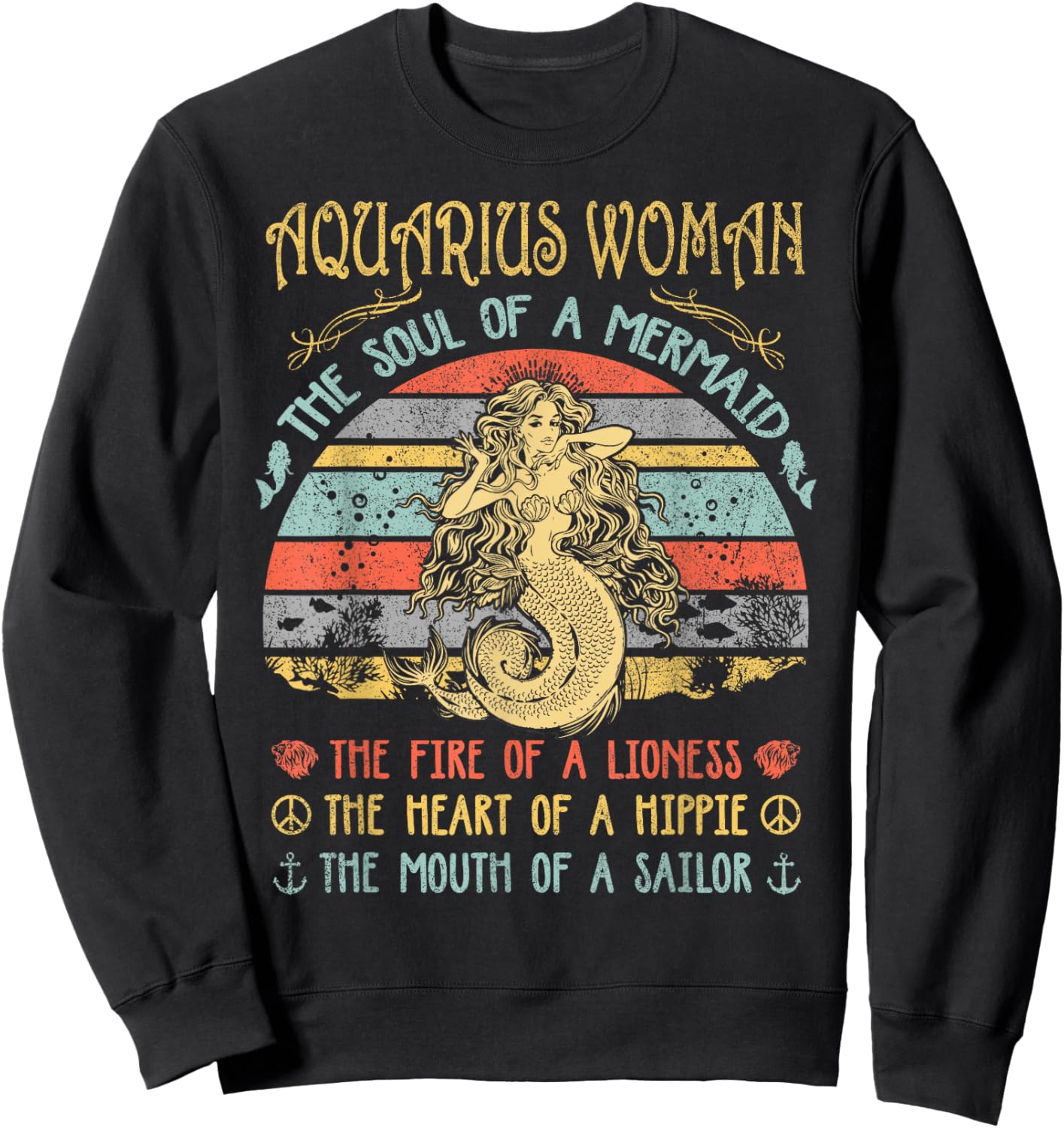 Aquarius Woman The Soul Of A Mermaid Vintage Birthday Sweatshirt - Sweatshirt | Black