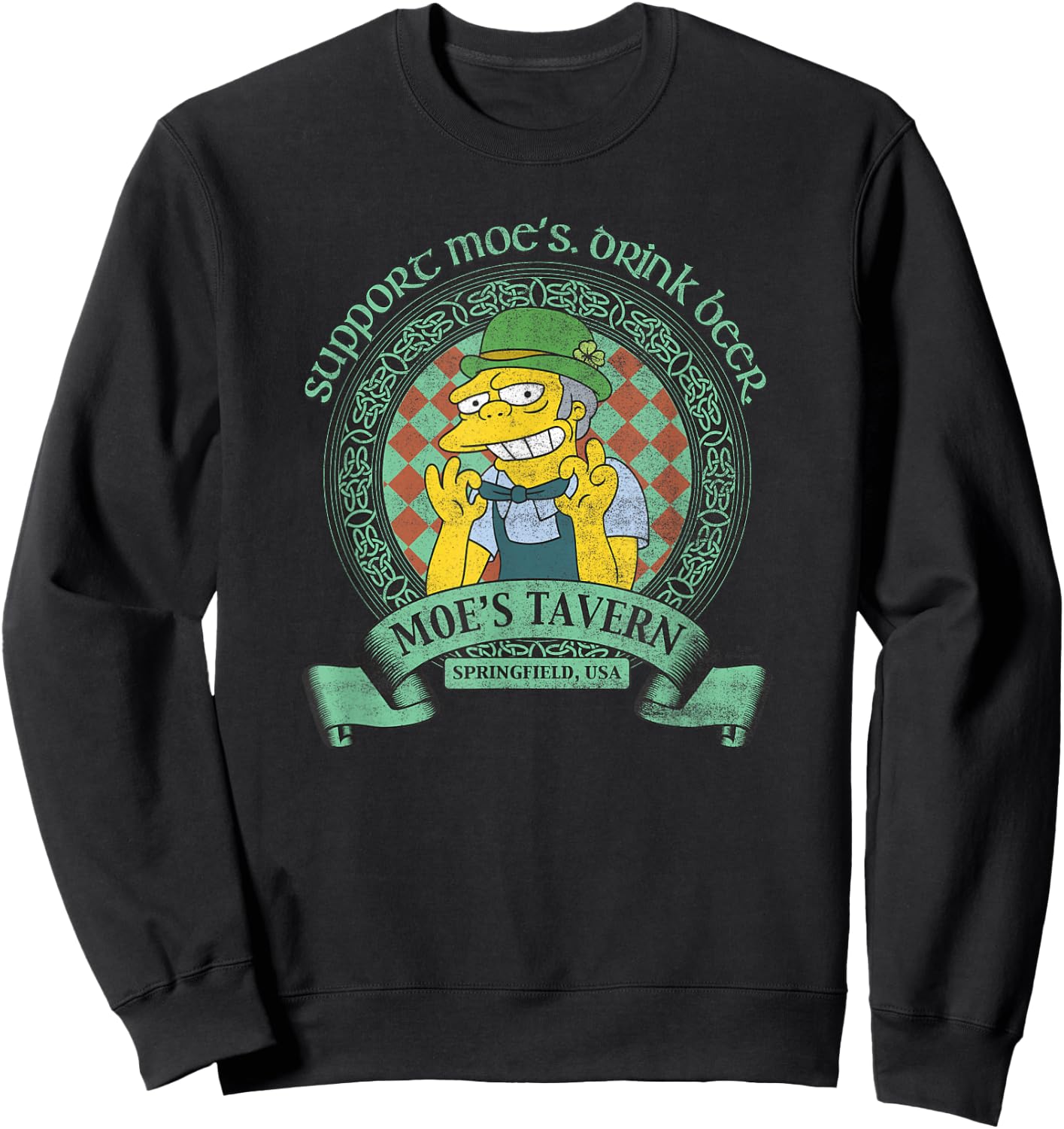The Simpsons St. Patrick's Day Support Moe's, Drink Beer Sweatshirt - Sweatshirt | Black