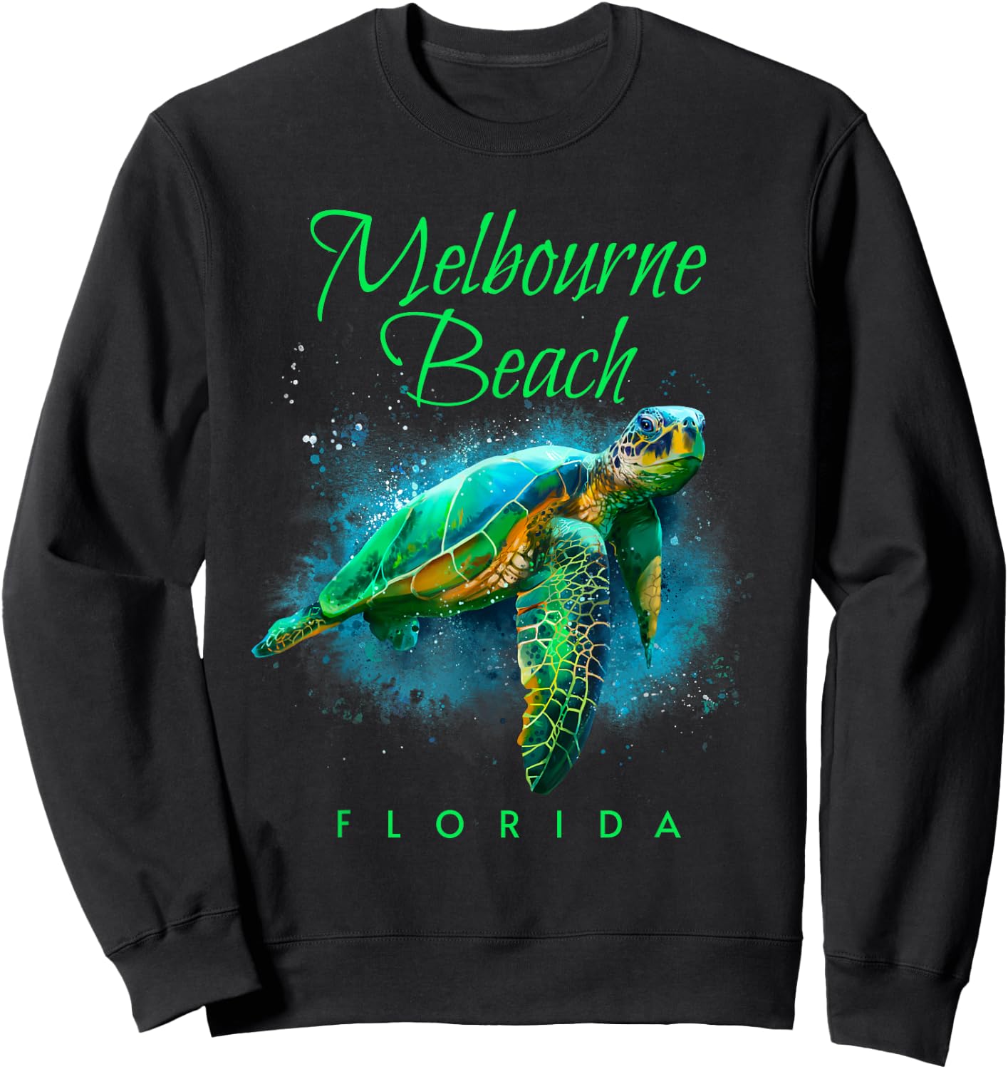 Melbourne Beach Florida Watercolor Sea Turtle Sweatshirt - Sweatshirt | Black