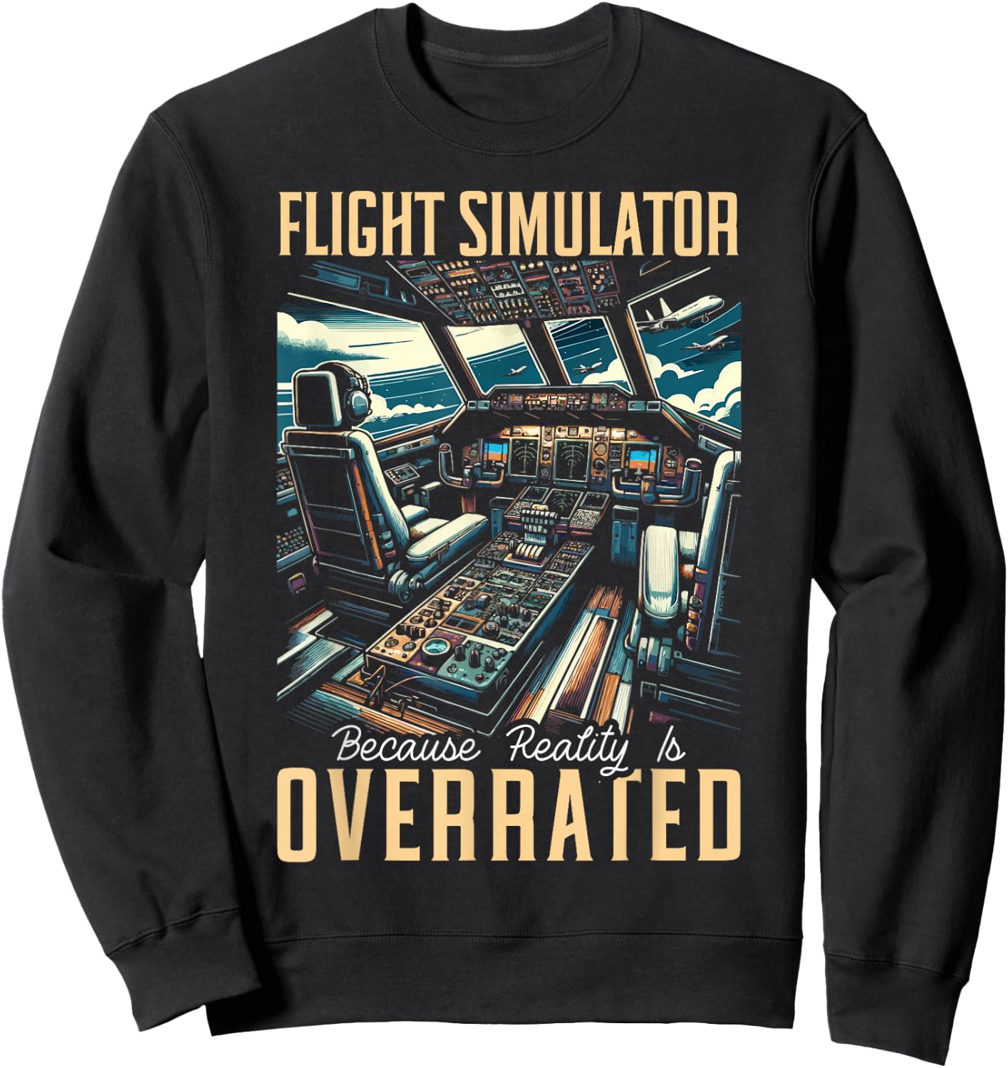 Flight Simulator Aviation Console Pilot Flight Simulation Sweatshirt - Sweatshirt | Black
