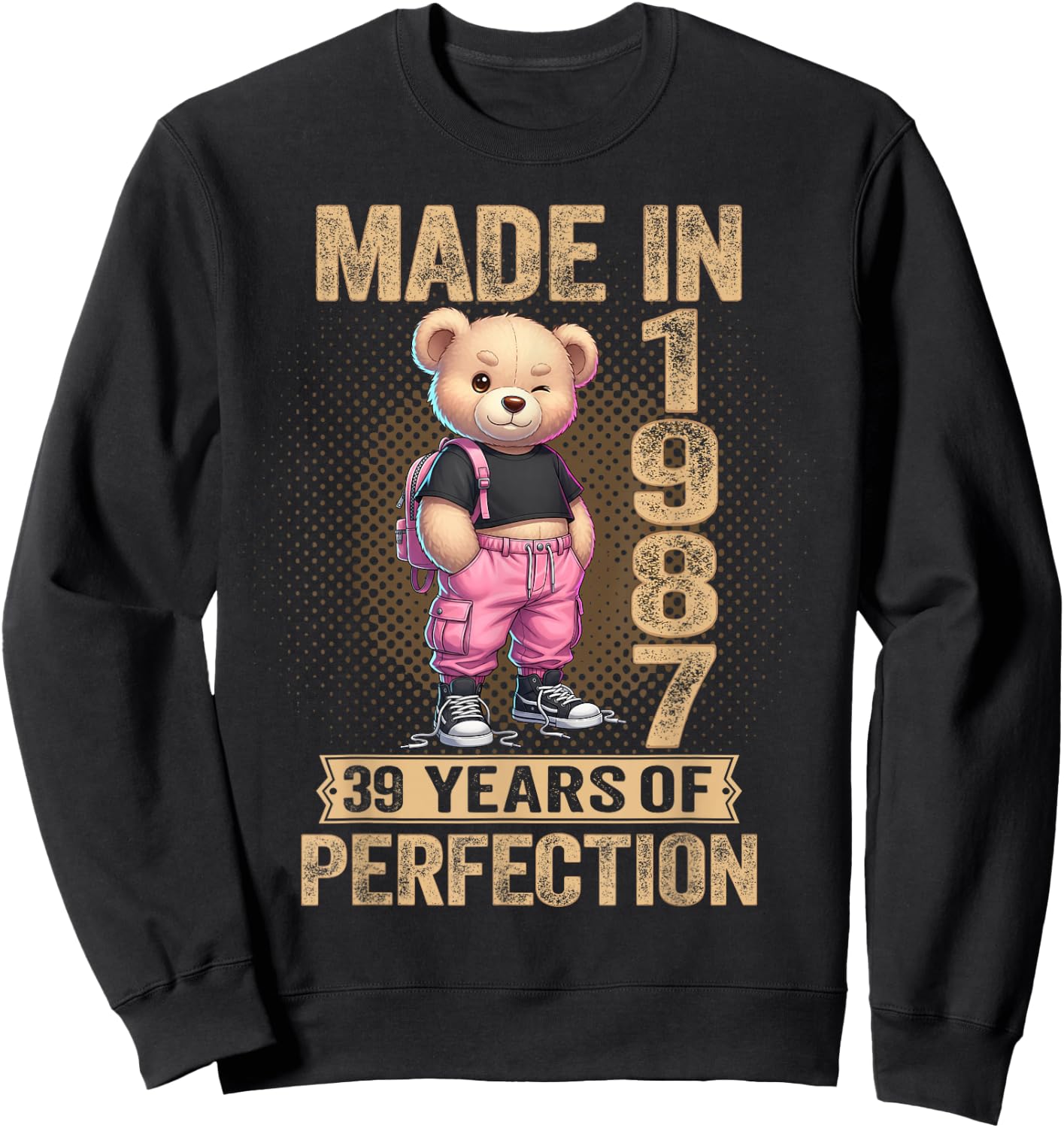 39th Birthday Made in 1987 39 Years of Being Awesome Bear Sweatshirt - Sweatshirt | Black