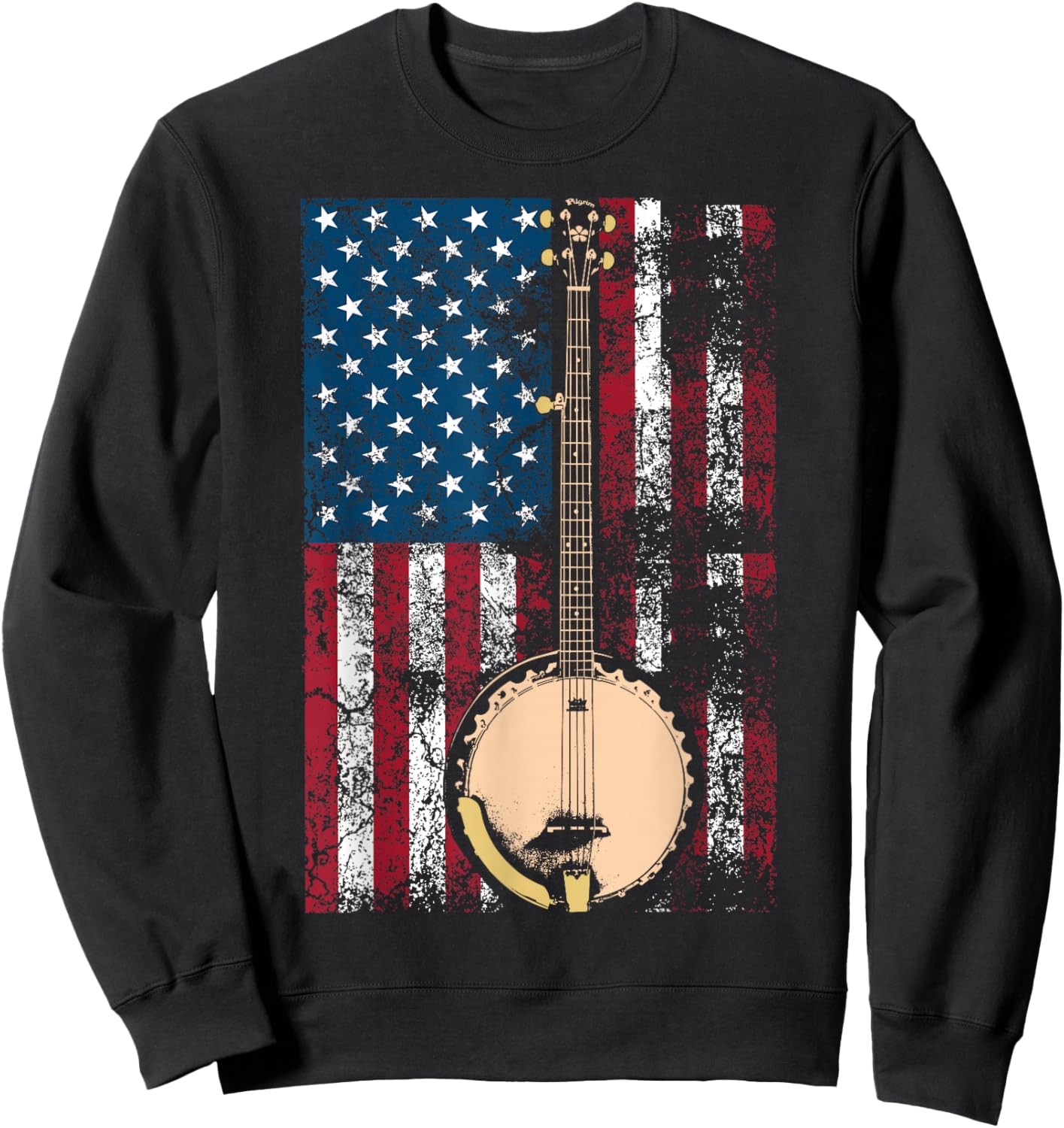 Cool USA Country Musical Instruments America Art Banjo In American Flag Bluegrass | Cute Fiddle Players Gift Sweatshirt - Sweatshirt | Black