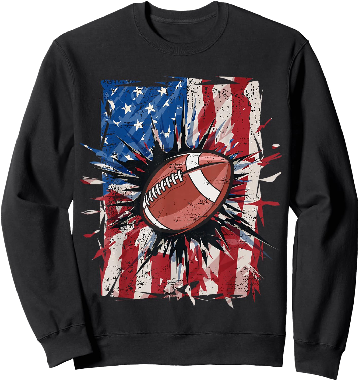 Patriotic Football 4th of July Men USA American Flag Boys Small Sweatshirt - Sweatshirt | Black