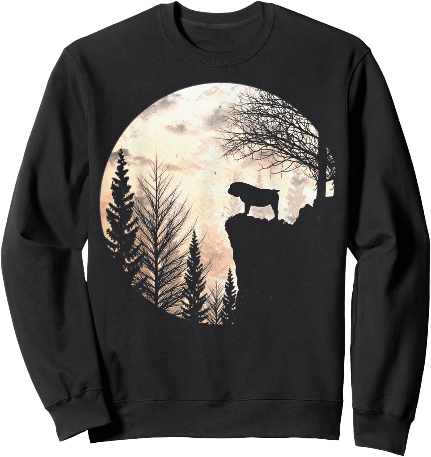 Bulldog Silhouette Dog Scary And Moon Halloween Costume Sweatshirt - Sweatshirt | Black