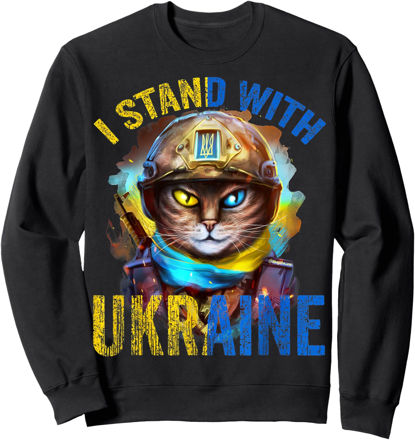 Pray for Support Ukrainian Cat Soldier Stand with Ukraine Women Sweatshirt - Sweatshirt | Black