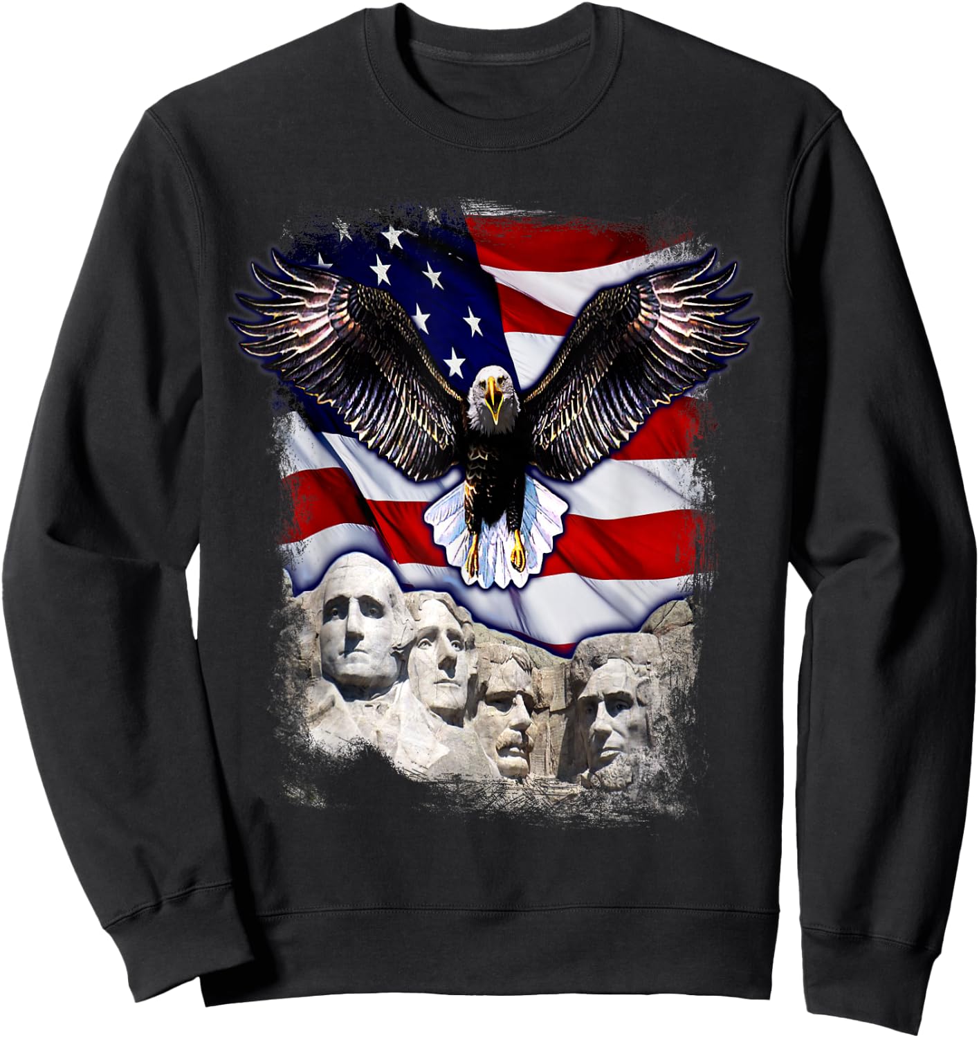 4th Of July American Bald Eagle Mount Rushmore 'Merica Flag Sweatshirt - Sweatshirt | Black