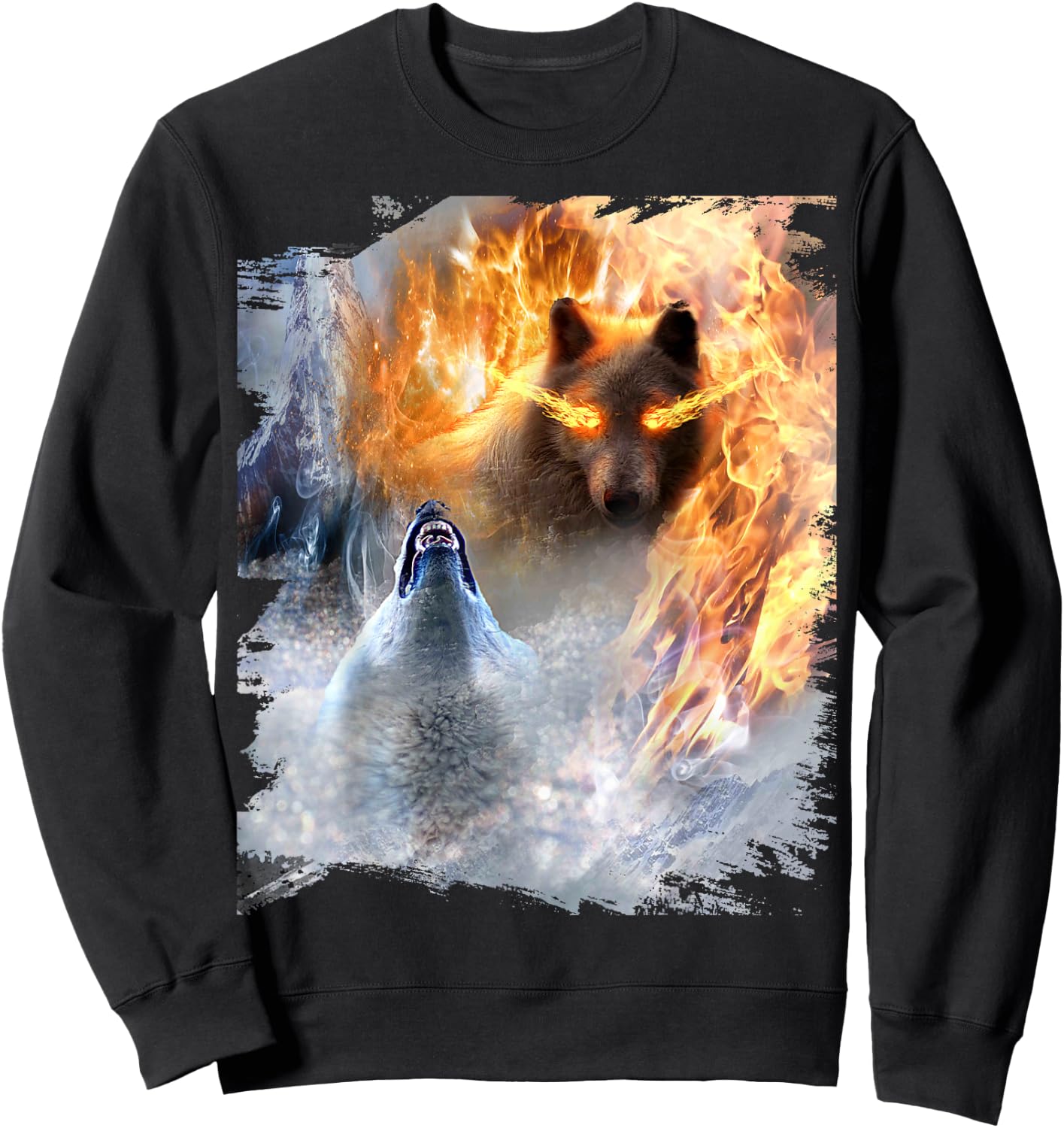Fire And Ice Wolf Snowy Good And Evil Wolves Sweatshirt - Sweatshirt | Black