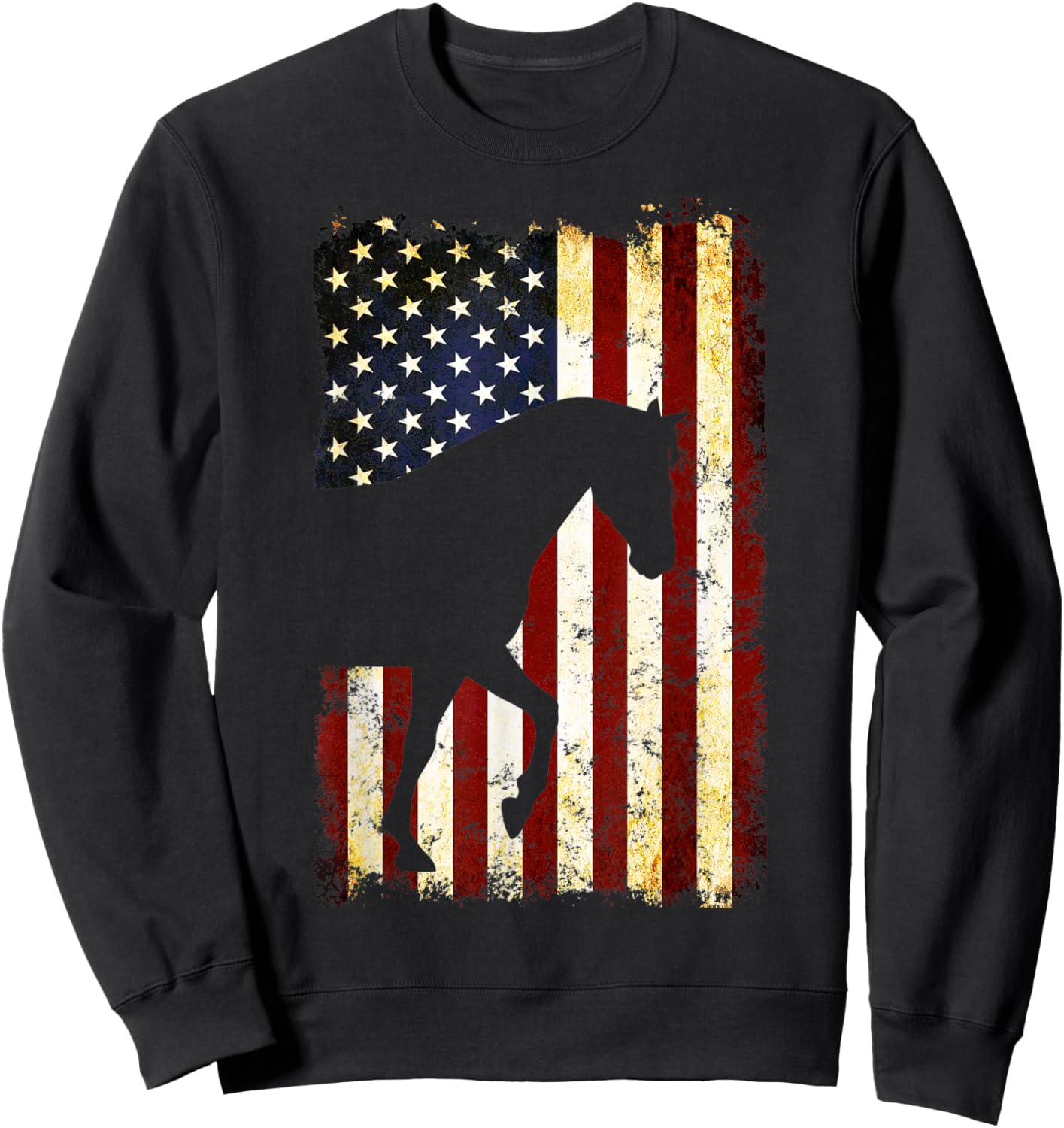 Horse Silhouette American Flag 4th of July Men Sweatshirt - Sweatshirt | Black