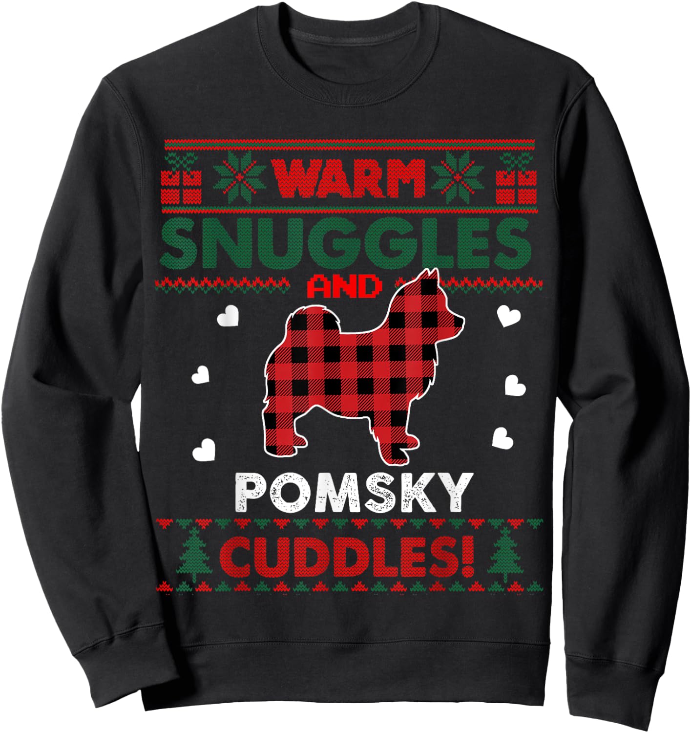 Pomsky Dog Lover Xmas Gifts Pajama Ugly Christmas Sweater Men Women Kids Sweatshirt - Sweatshirt | Black