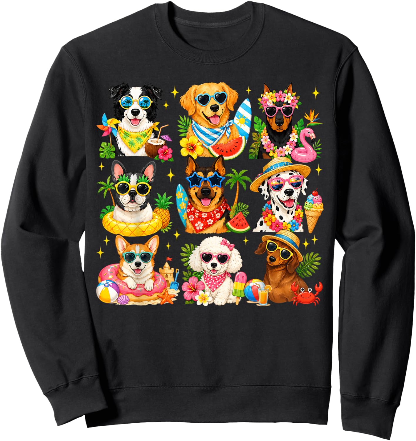 Funny Dogs in Sunglasses Summer Beach Vacation Dog Lovers Sweatshirt - Sweatshirt | Black