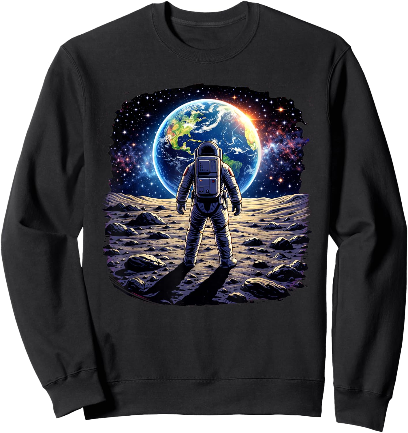 Astronaut Moon Earth Space Exploration Sweatshirt - Sweatshirt | Black