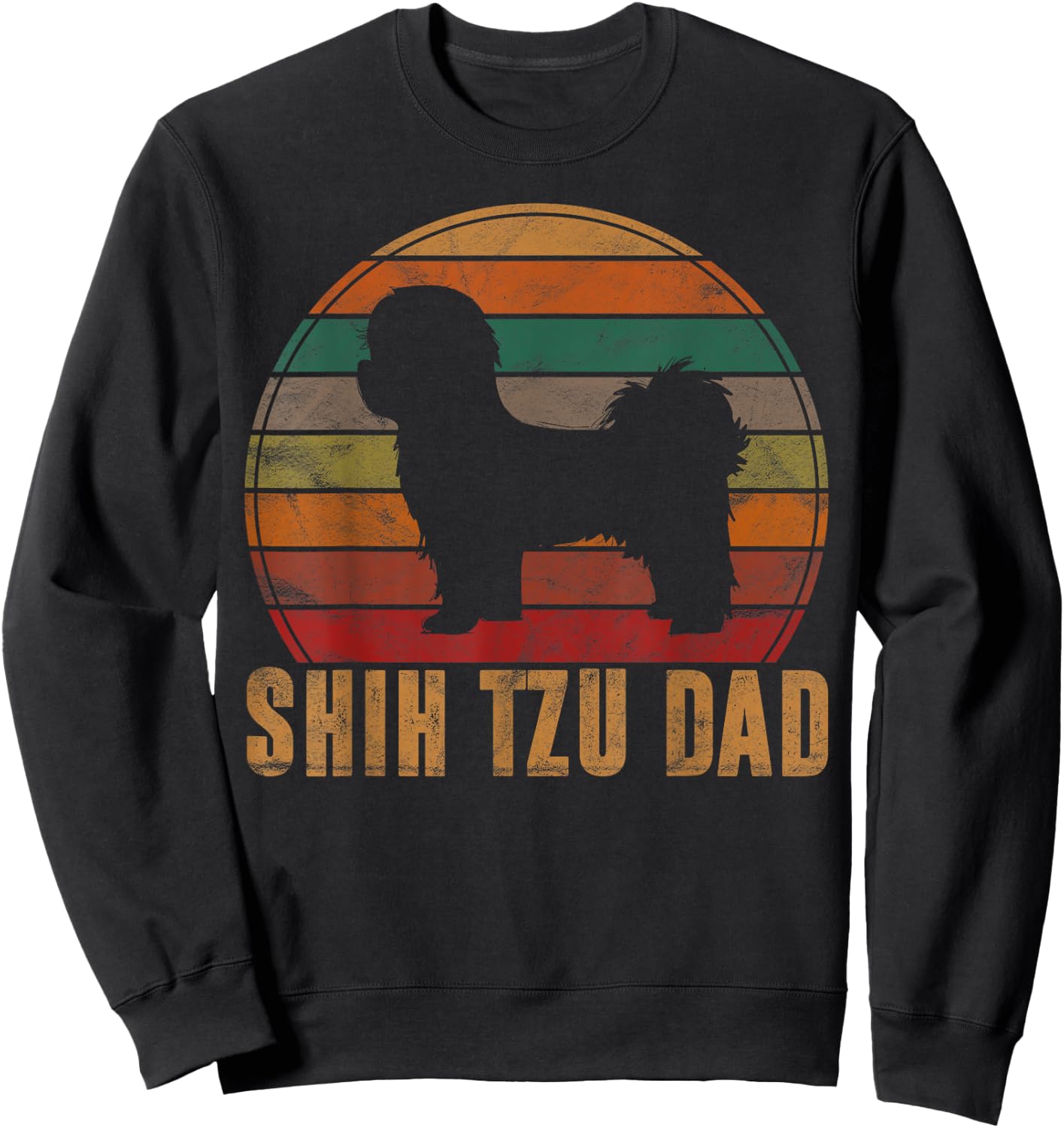 Retro Shih Tzu Dad Gift Daddy Apparel Dog Owner Pet Father Sweatshirt - Sweatshirt | Black