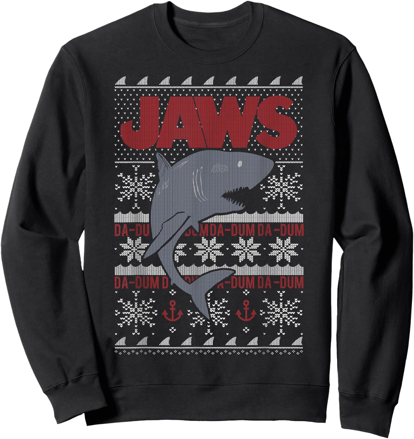 Jaws Dun Dun Shark Ugly Christmas Sweater Graphic Sweatshirt - Sweatshirt | Black