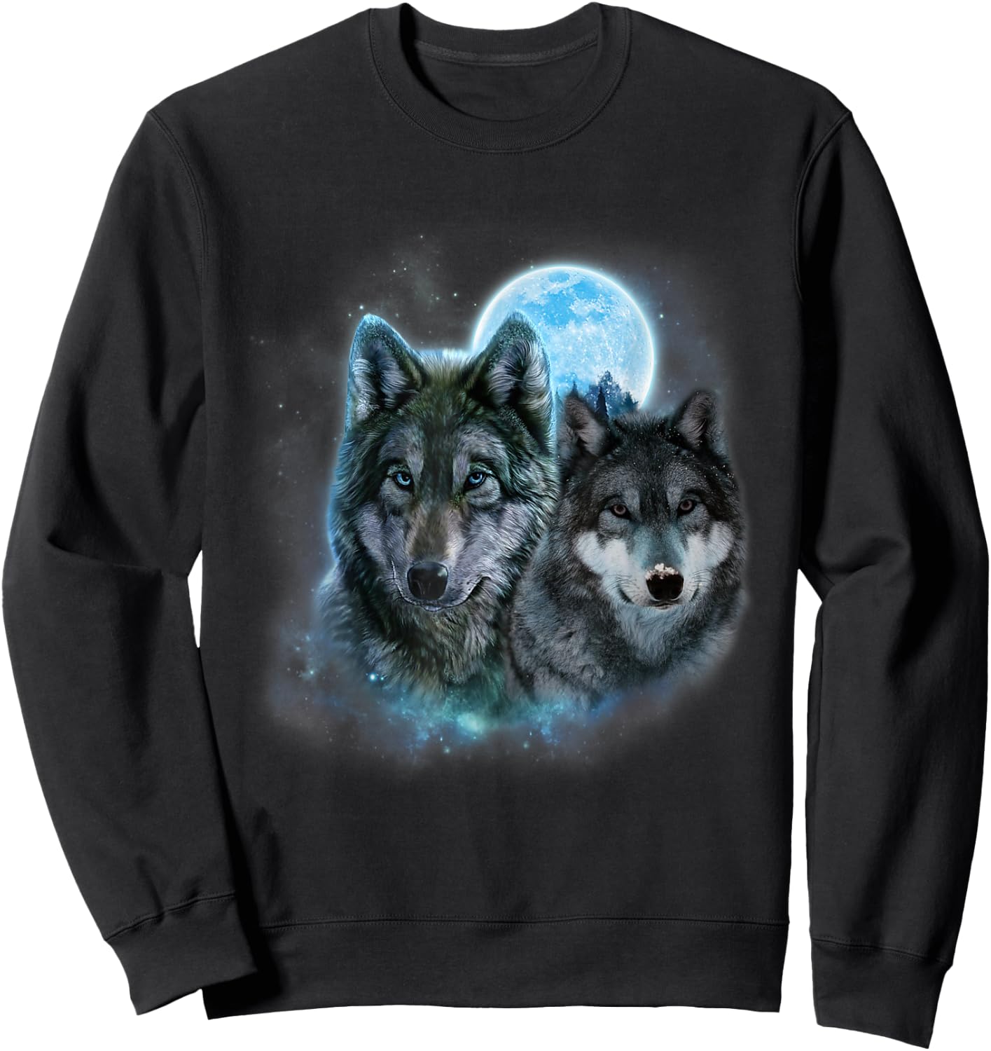 Two Wolves Howling In The Dark at the Moon Halloween Costume Sweatshirt - Sweatshirt | Black