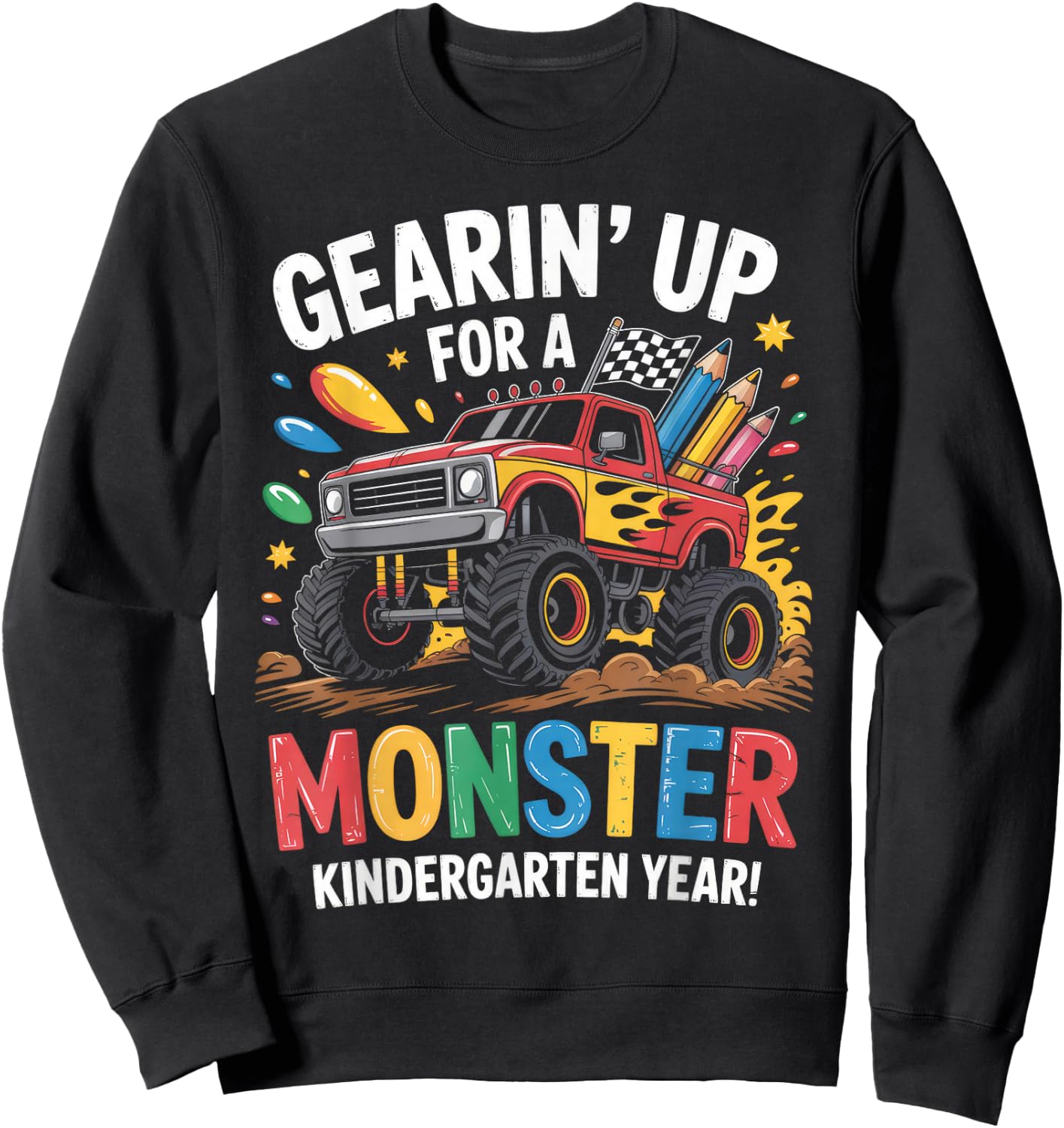 Back to School Kindergarten Monster Truck First Day Boys Sweatshirt - Sweatshirt | Black