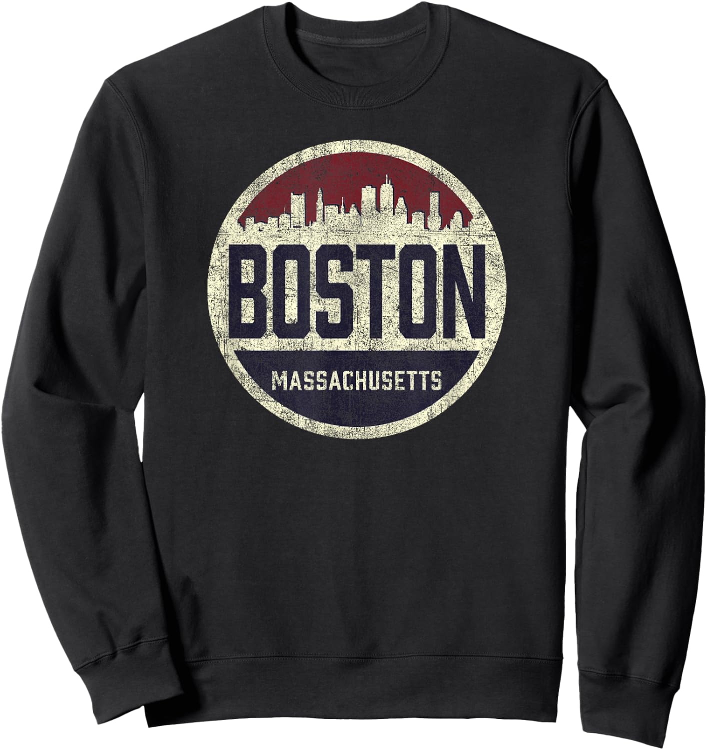 Retro Boston Massachusetts Skyline distressed graphic Sweatshirt - Sweatshirt | Black