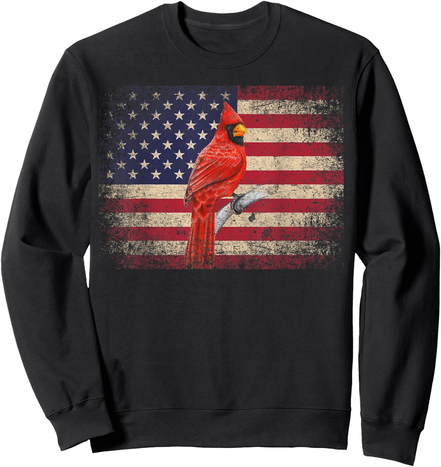 Cardinal Bird 4th of July Christmas Gift American Flag USA Sweatshirt - Sweatshirt | Black