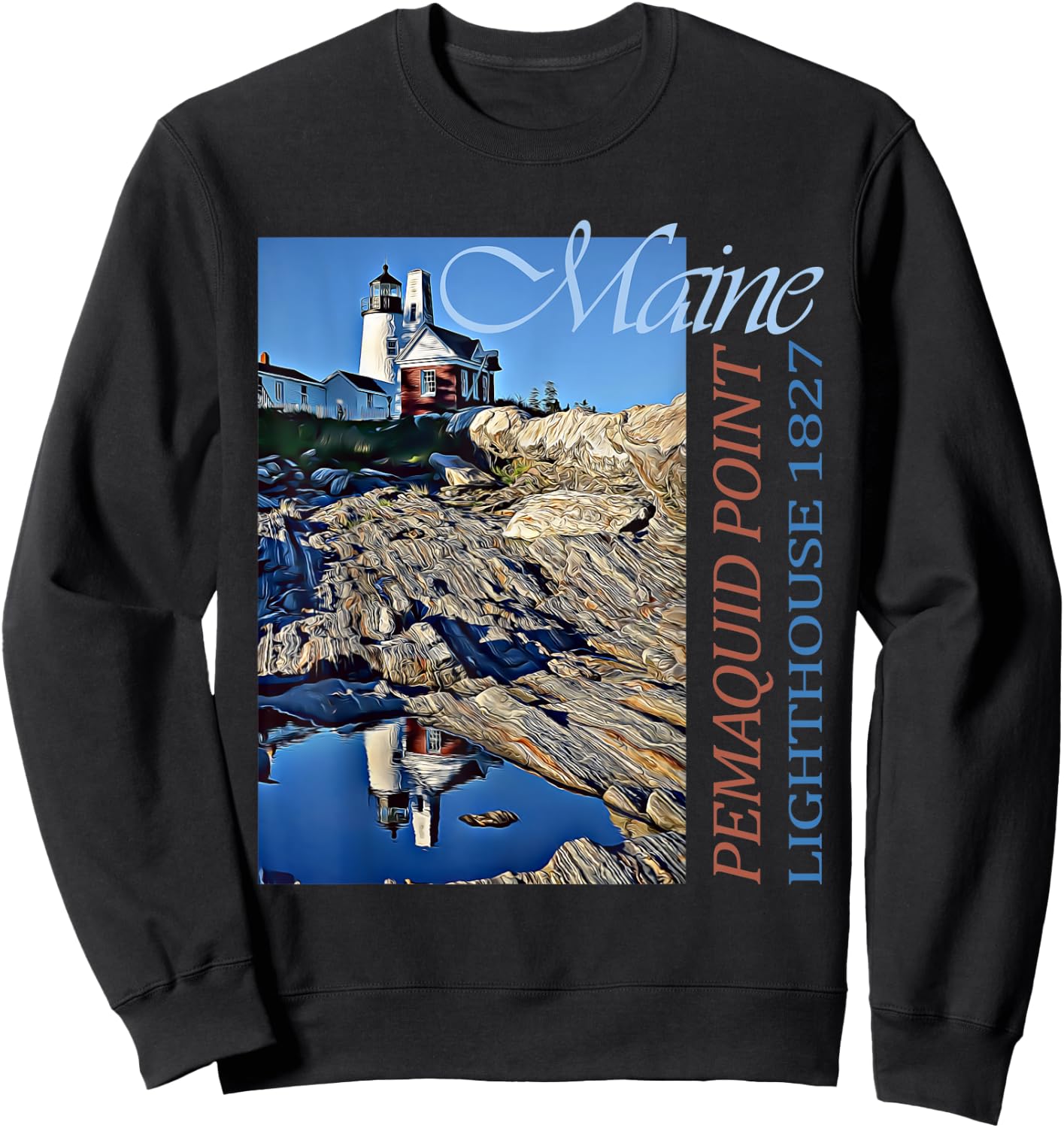 Pemaquid Point Lighthouse Maine 1827 Design Sweatshirt - Sweatshirt | Black
