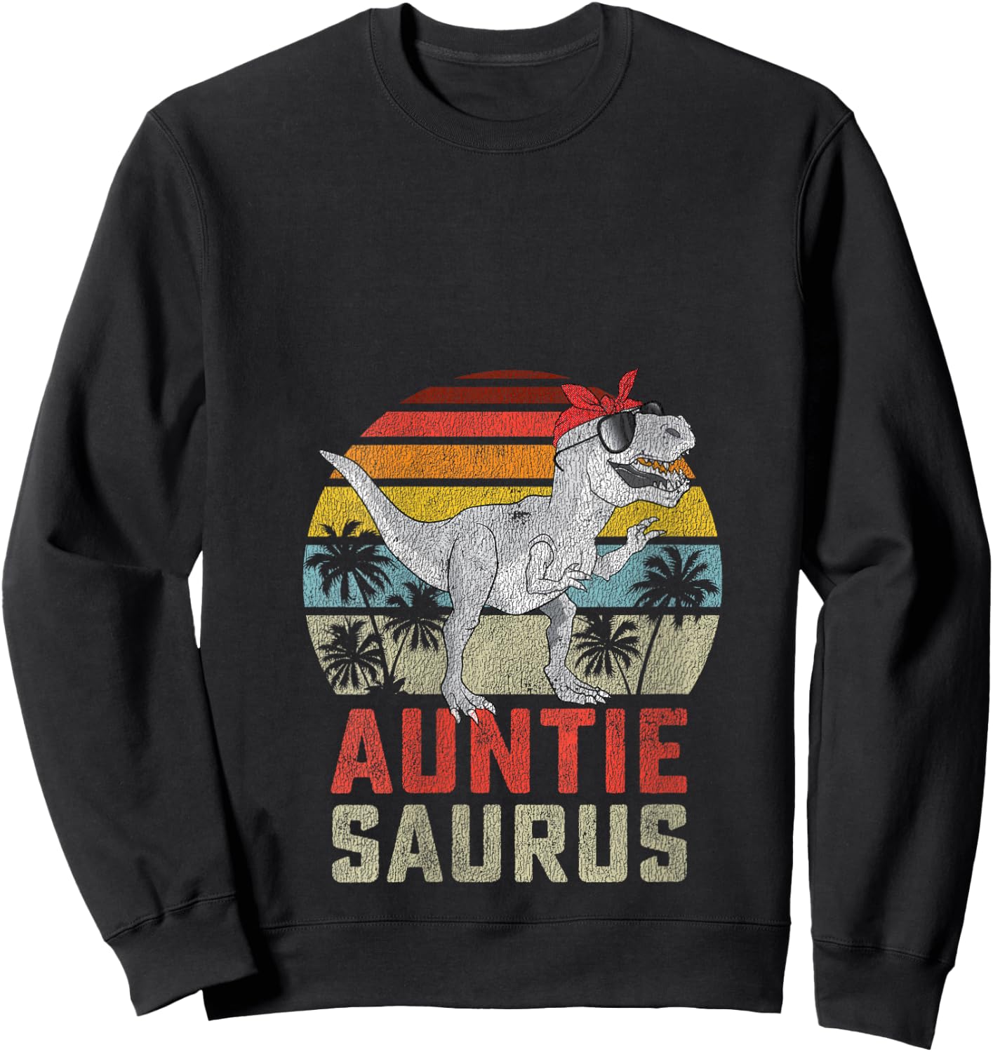 Auntiesaurus T Rex Dinosaur Auntie Saurus Family Matching V-Neck Sweatshirt - Sweatshirt | Black
