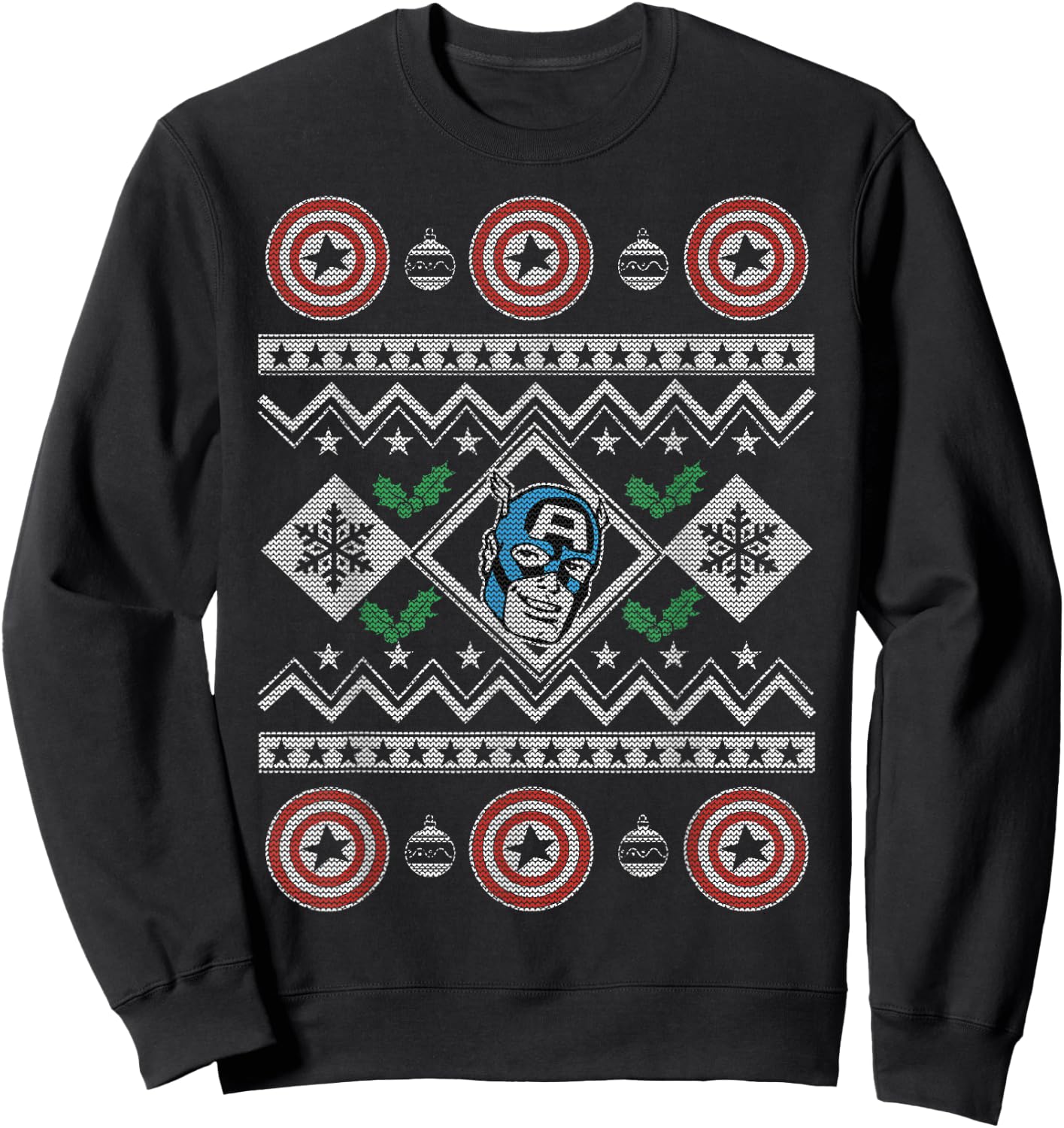 Marvel Captain America Shield Ugly Christmas Sweater Sweatshirt - Sweatshirt | Black