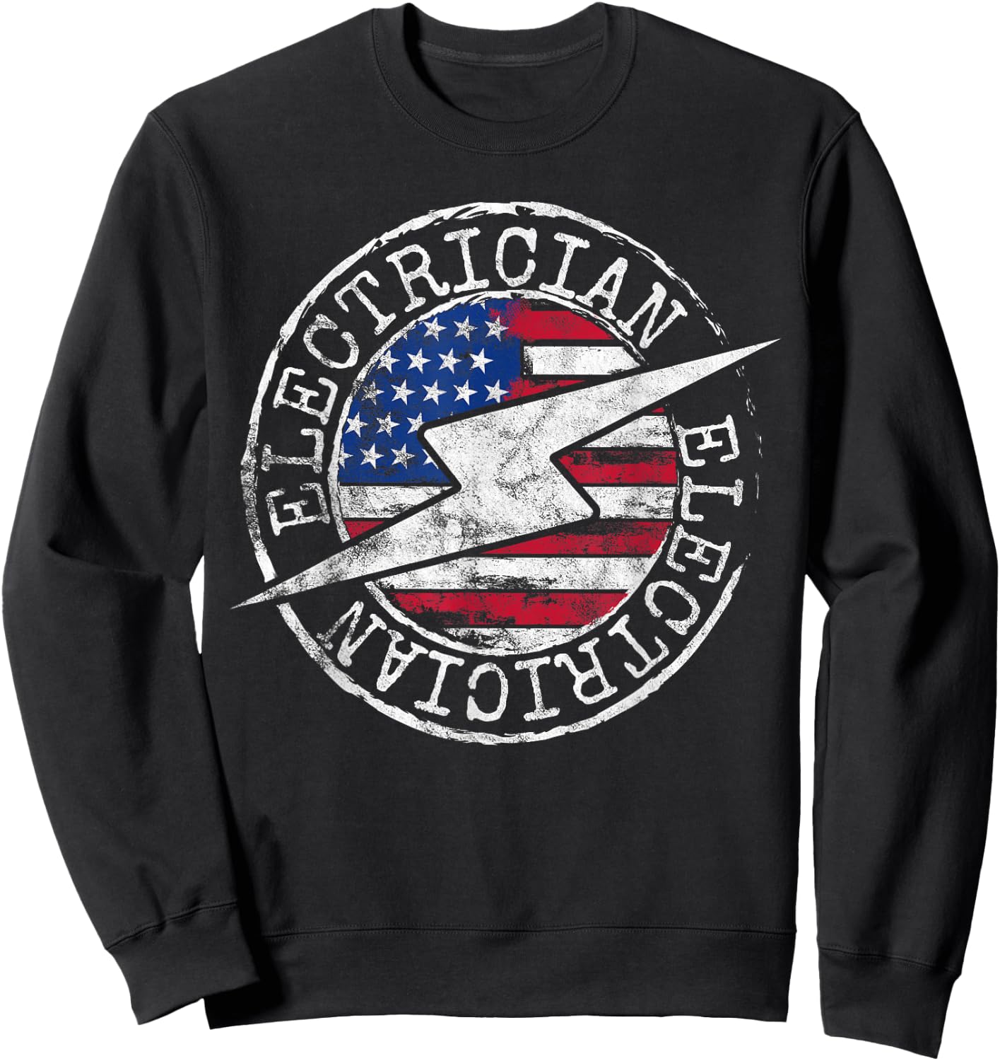 Electrician American Flag Electrical Gift USA Stamp Style Kids Men Sweatshirt - Sweatshirt | Black
