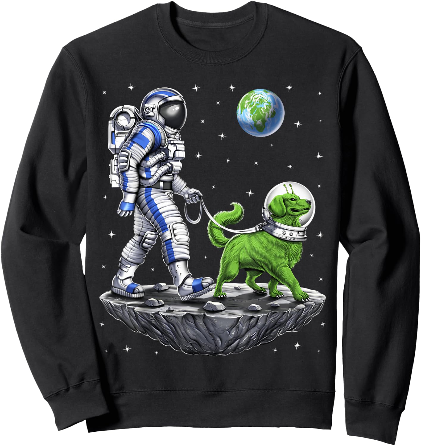 Space Astronaut Walking Alien Dog Planet Earth Sweatshirt - Sweatshirt | Black