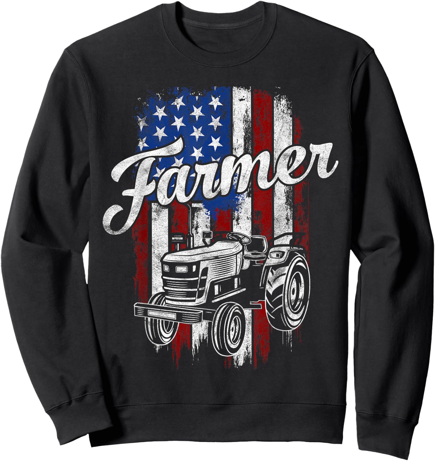 Farmer American Flag Farming Gift Usa Patriotic Distressed Kids Men Sweatshirt - Sweatshirt | Black