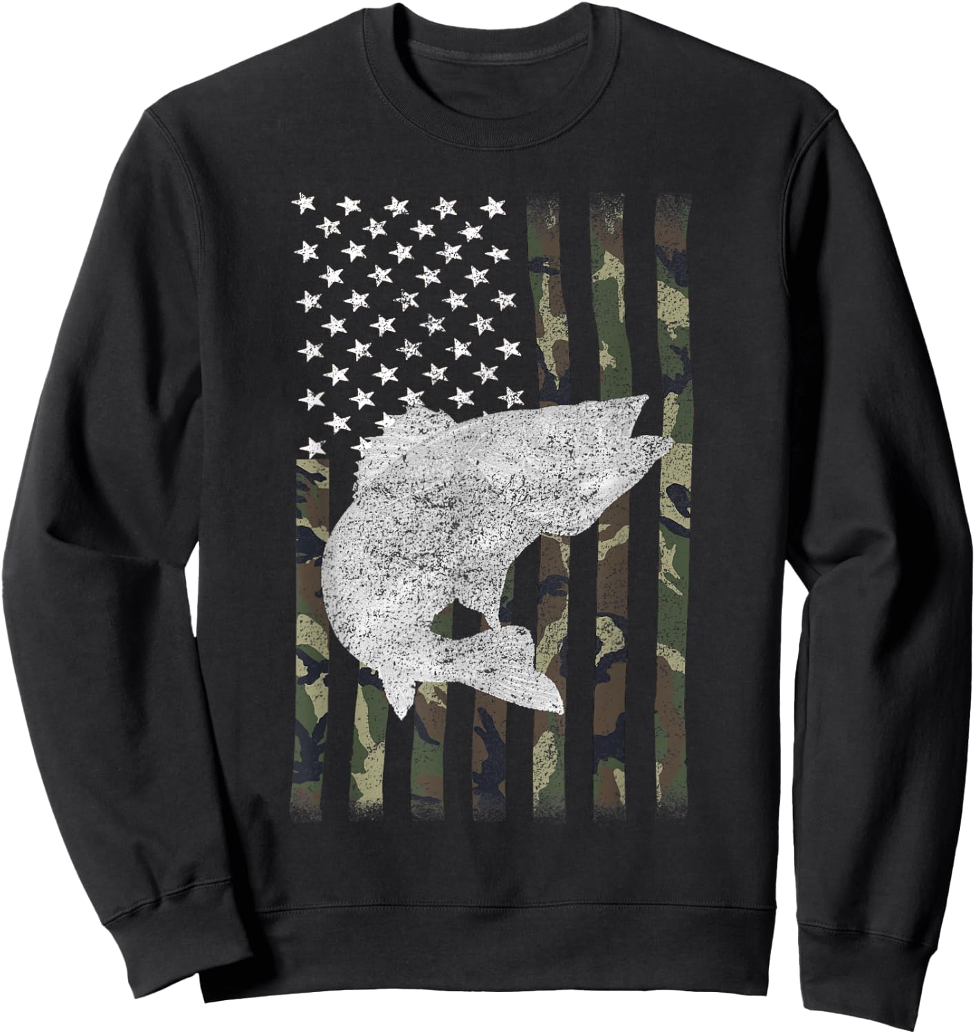 Camouflage Flag Walleye Fishing Angler Sweatshirt - Sweatshirt | Black